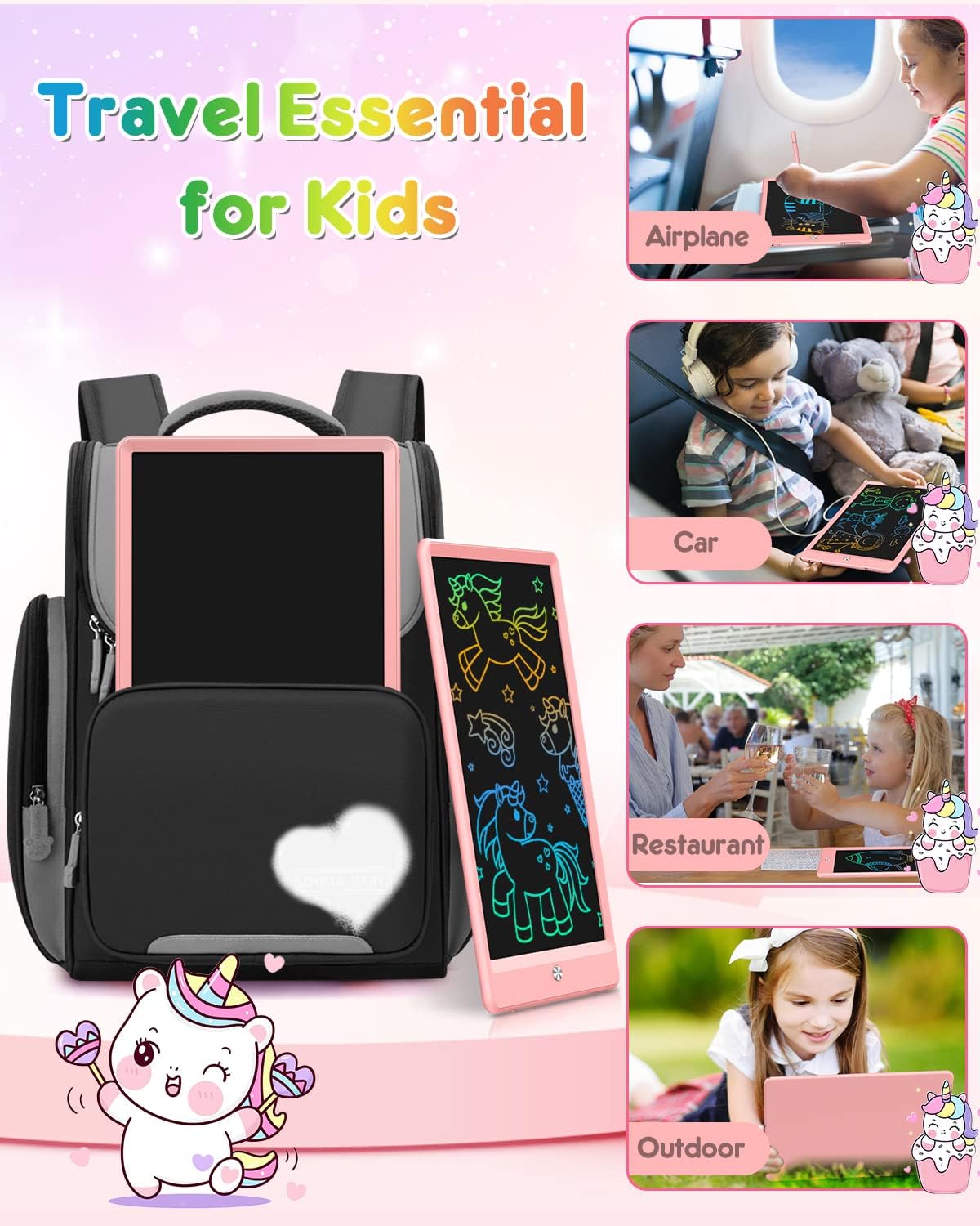 FLUESTON LCD Writing Tablet, Doodle Board Toys Gifts for 3-8 Year Old Girls Boys, 10 Inch Colorful Electronic Board Drawing Pad for Kids, Gifts for Toddler Educational Learning Travel Birthday, Blue
