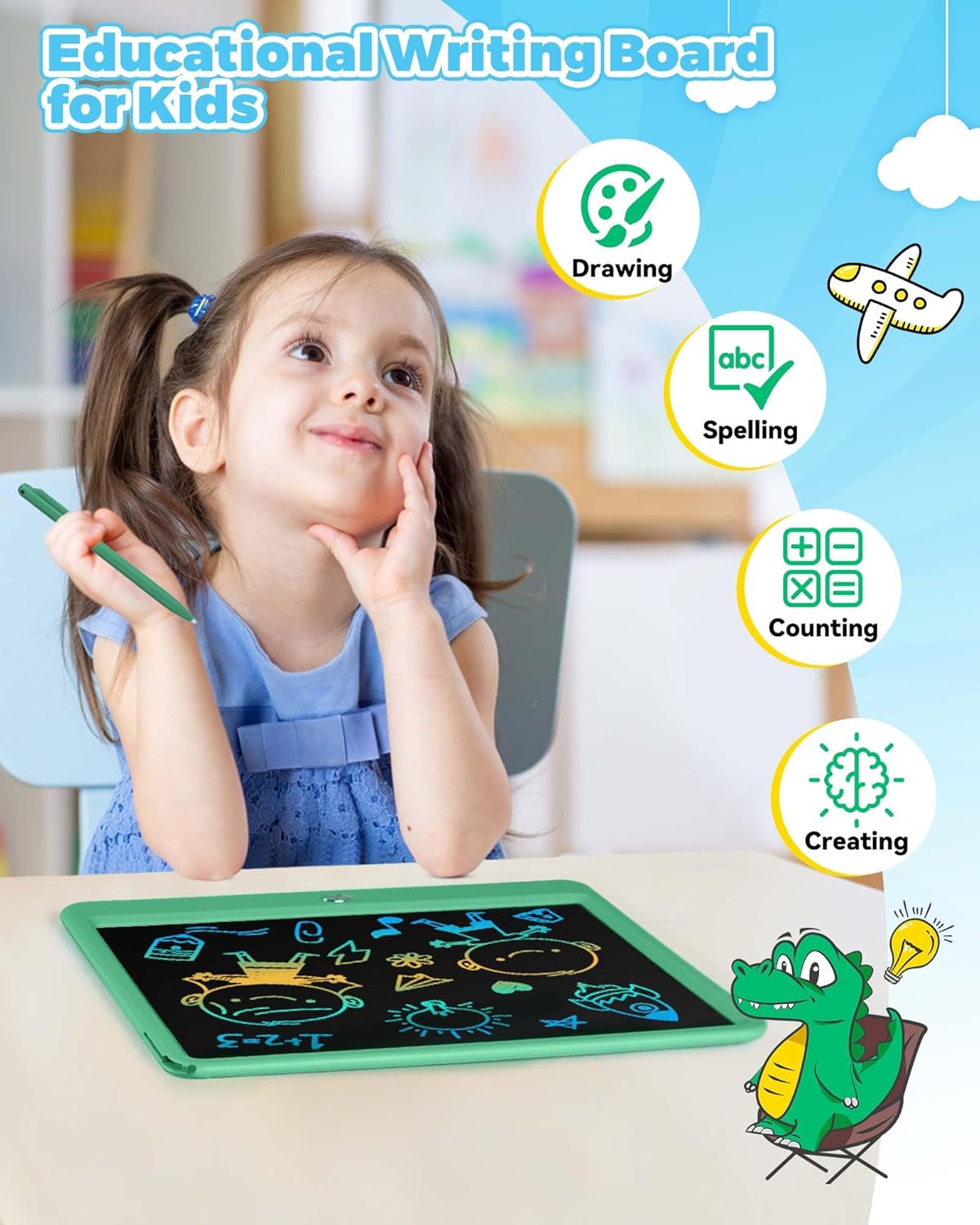 KOKODI 12 Inch LCD Writing Tablet with Anti-Lost Stylus, Erasable Doodle Board Colorful Toddler Drawing Pad, Car Travel School Games Toys for 3 4 5 6 7 8 Kids, Birthday Gift for Girls Boys Adults Pink