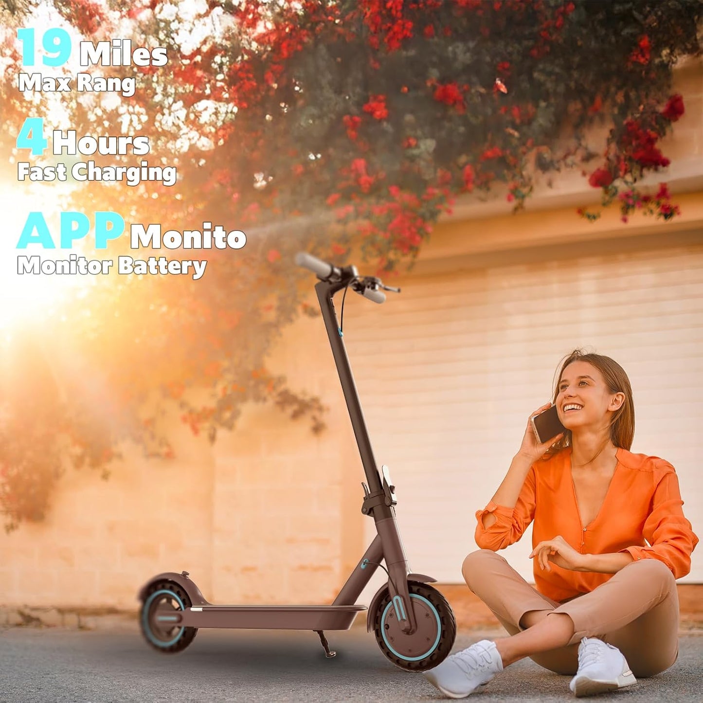 Electric Scooter Adults, Up to 22 Mph, 350W Motor Peak 500W, Foldable E-Scooter for Adults, Escooter Adults with App Control, Dual Syspension with Turn Signal Light, Dual Braking