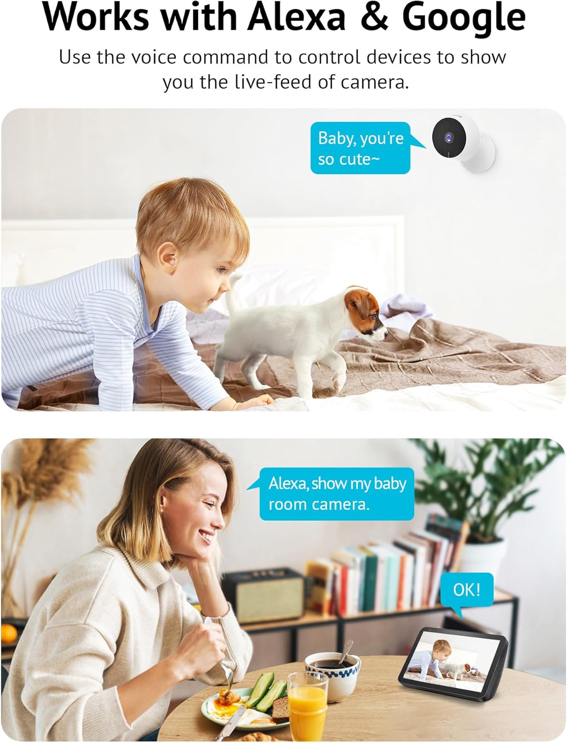 LaView Security Cameras 4pcs, Home Security Camera Indoor 1080P, Wi-Fi Cameras Wired for Pet, Motion Detection, Two-Way Audio, Night Vision, Phone App, Works with Alexa, iOS & Android & Web Access