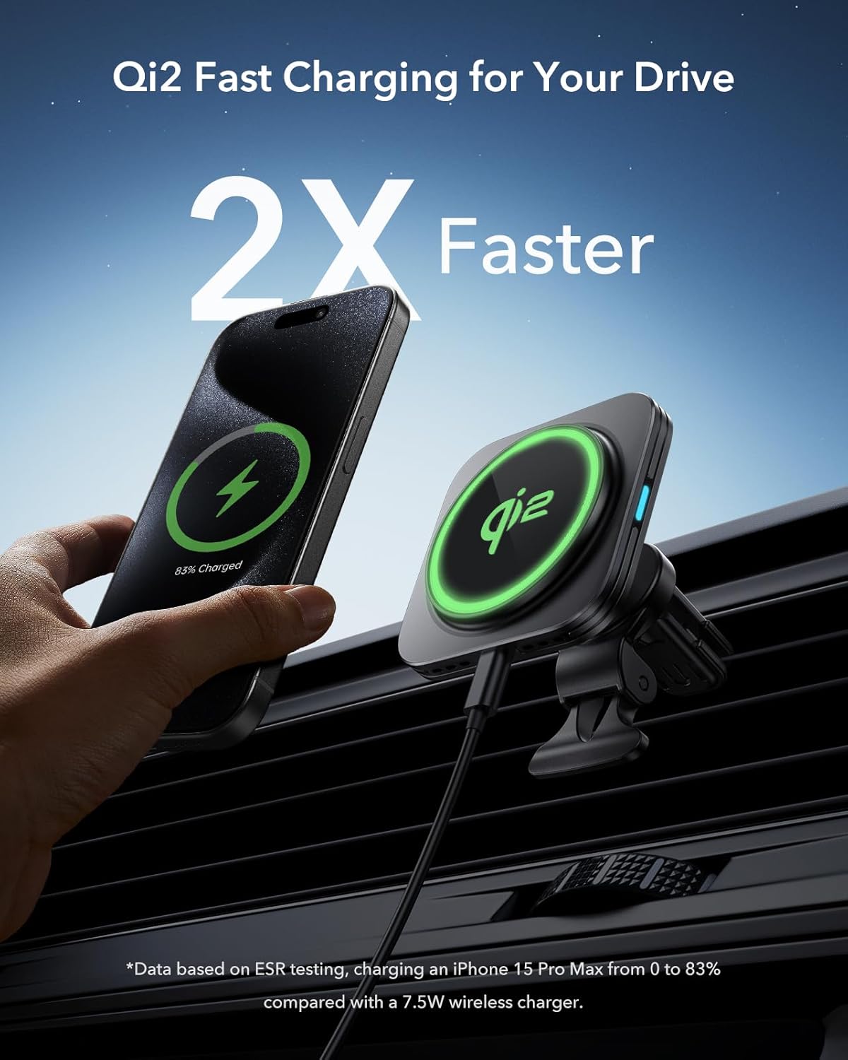 ESR for Qi2-Certified 15W MagSafe Car Mount Charger with CryoBoost, Phone Cooling MagSafe Car Charger, Air Vent/Dashboard Wireless Car Charger for iPhone 16/15/14/13/12, Fast Charger, Black