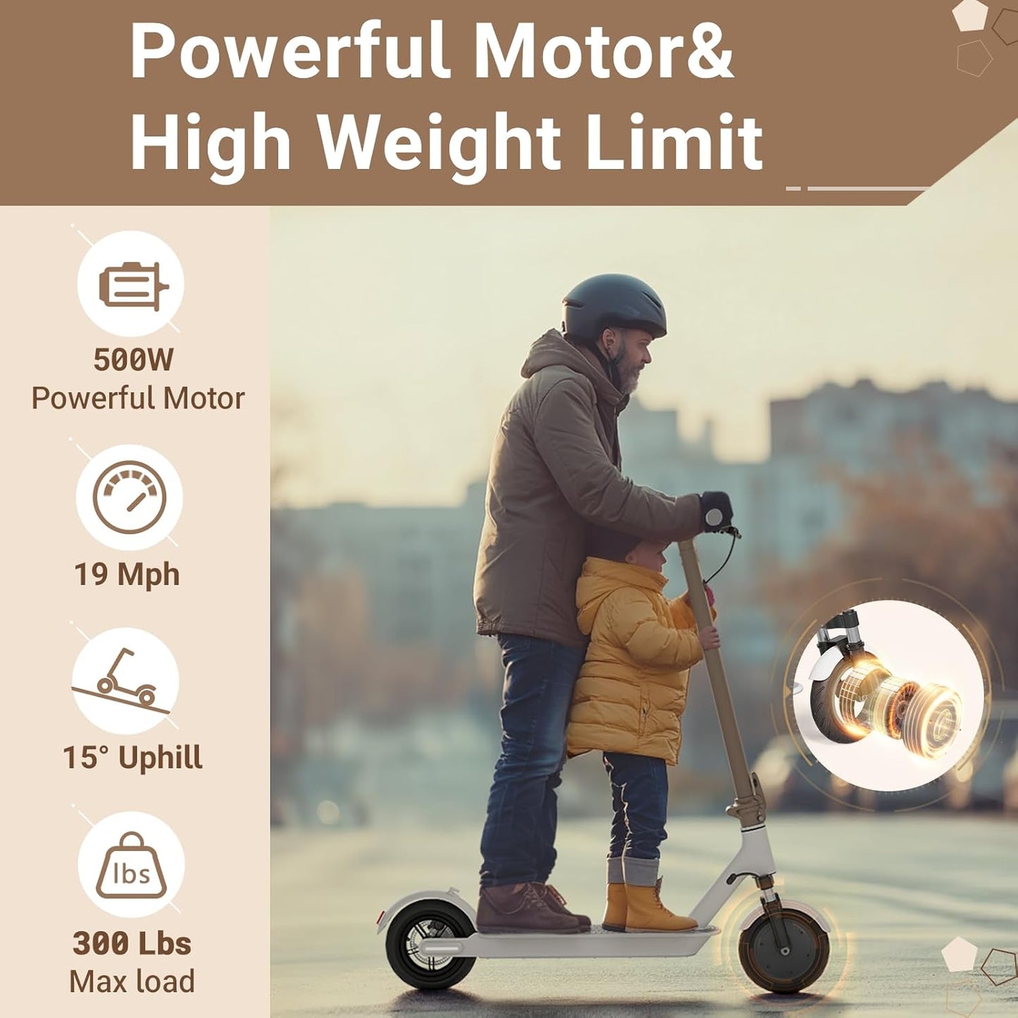 Commugo Electric Scooter for Adults 300 lbs, 8.5 Inch/10 Inch Tires, 500W Peak Motor 19 Mph Speed, 17/21 Miles Max Range Foldable Commute E-Scooter with Dual Braking System, App Control