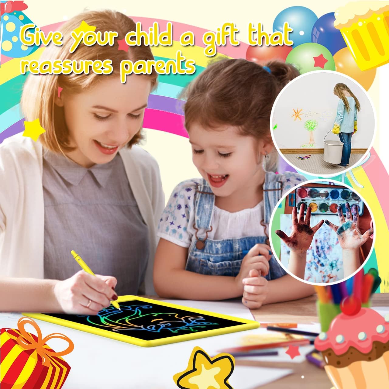 BUKEBU LCD Writing Tablet Doodle Board,10.5 inch Colorful Drawing Pad,Electronic Drawing Tablet, Drawing Pads,Travel Gifts for Kids Ages 3 4 5 6 7 8 Year Old Girls Boys (Blue)