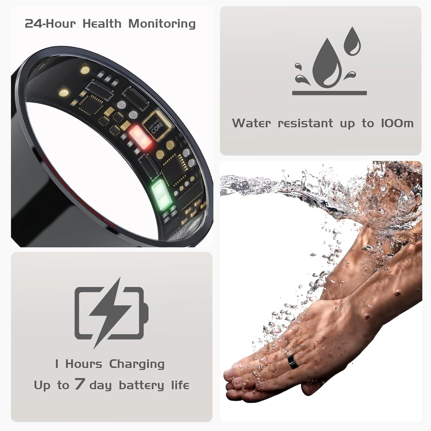 AMZAIZO Smart Ring Health Fitness Tracker,Sleep&Exercise Monitor Heart Rate,Blood Oxygen,Temp,Steps,Distance,Calories,Event Reminders,Air Gestures,SOS,5ATM Waterproof,for Android & iOS (8)