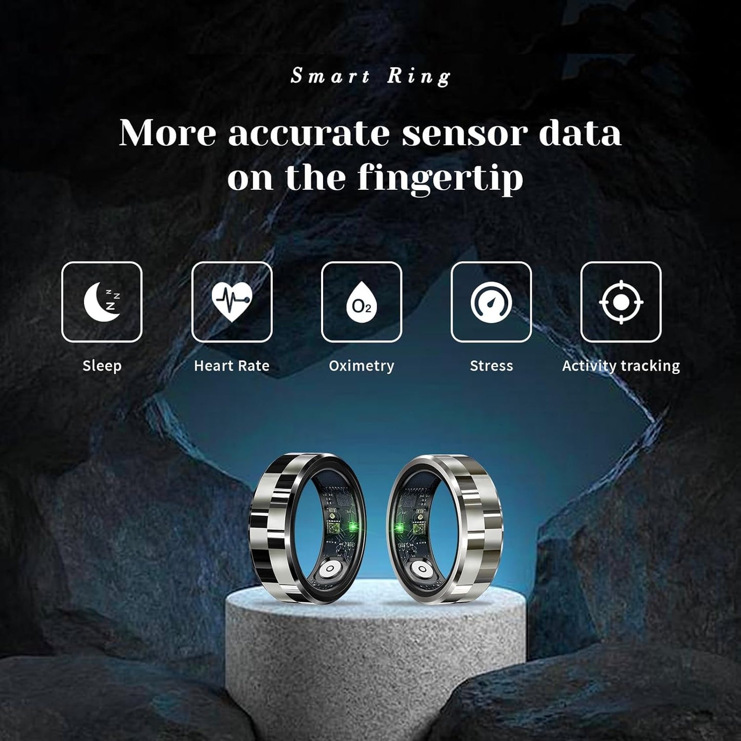 Smart Ring,Fitness Tracker Ring for Men/Women,Monitoring of Pedometer,Heart Rate,Blood Oxygen,Sleep Tracker,No App Subscription,Compatible with Android and iOS (Black,9#)
