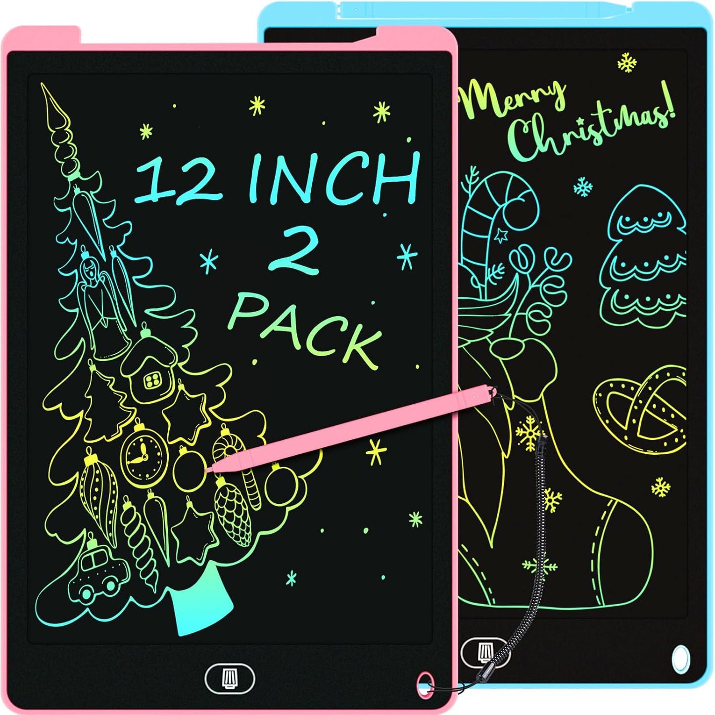 2 Pack 12 Inch LCD Writing Tablet, Electight Colorful Doodle Board, Eye Protection Drawing Board with Lock & Erase FUNC, Birthday Gifts and Toys for 3 4 5 6 7 8 Year Old Boys and Girls - Pink & Blue