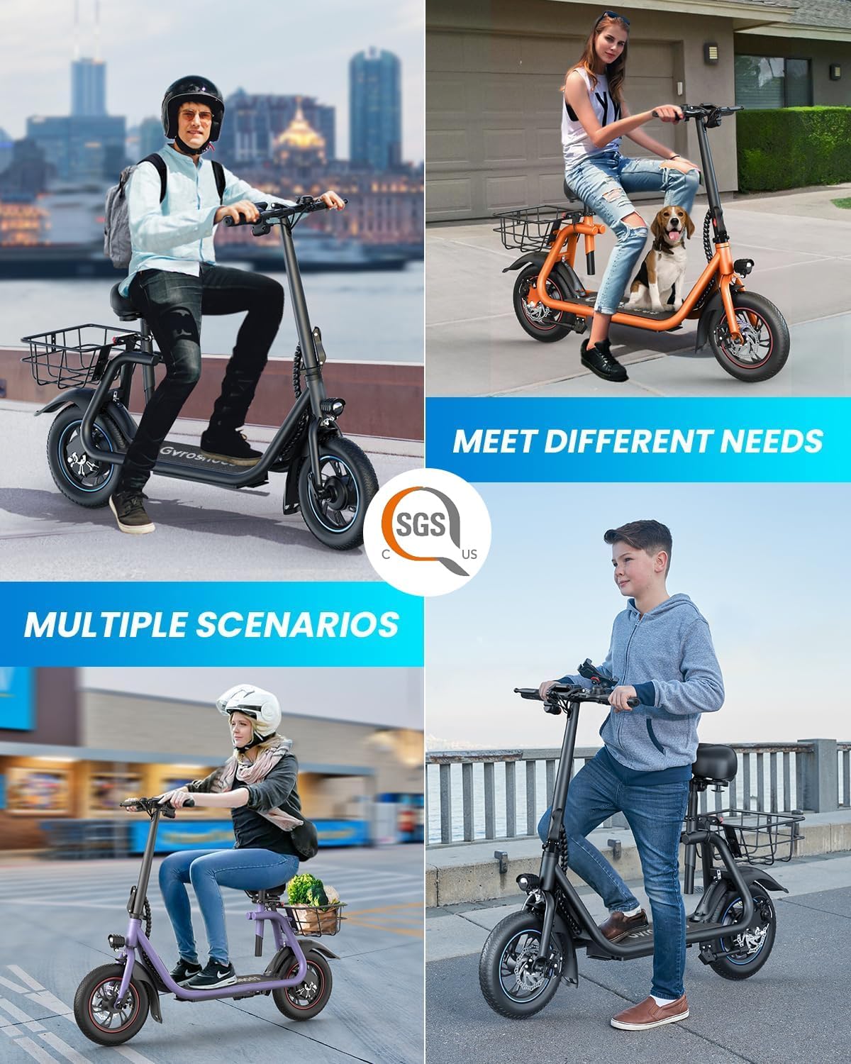 Gyroshoes Electric Scooter with Seat for Adults, 550W Powerful Motor, 20-Mile Range, Speed up to 18.6MPH, Ample Storage for Pets & Cargo, Electrically-Powered Motor Scooters
