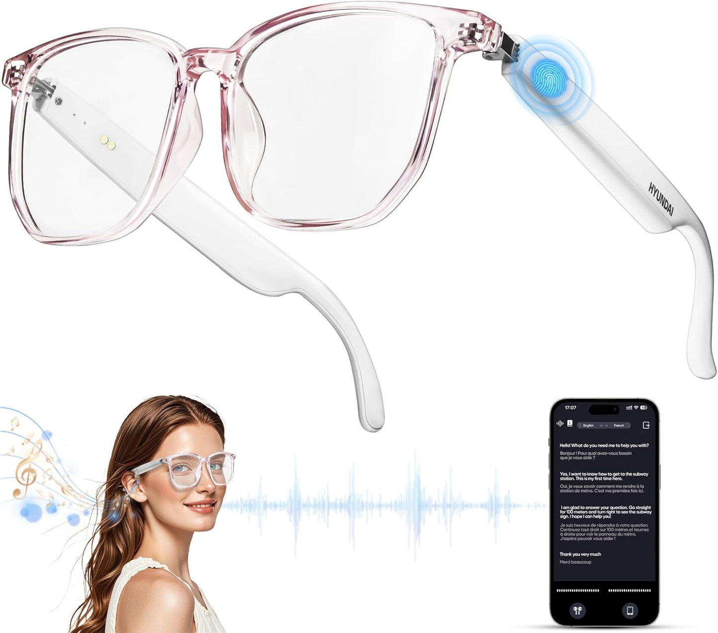celpack Smart Glasses with AI,Bluetooth Glasses with 110 Translation,Smart Glasses for Men&Woman,Multifunctional Camera Glasses