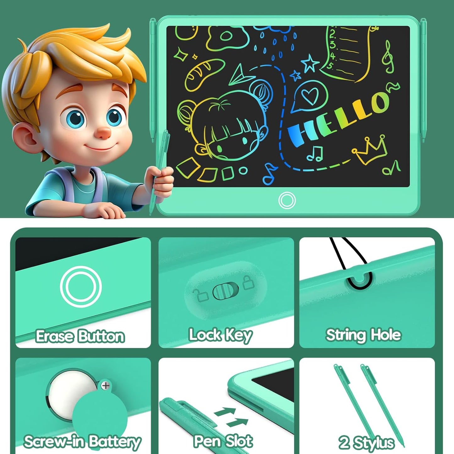 BAVEEL LCD Writing Tablet, 12 Inch Colorful Toddler Doodle Board Reusable Drawing Tablet, Educational and Learning Toy for 3 4 5 6 Years Old Boy and Girls, for Kids Toddlers