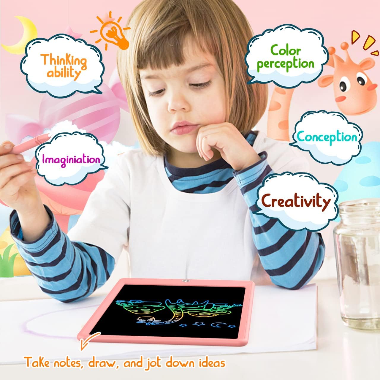 BUKEBU LCD Writing Tablet Doodle Board,10.5 inch Colorful Drawing Pad,Electronic Drawing Tablet, Drawing Pads,Travel Gifts for Kids Ages 3 4 5 6 7 8 Year Old Girls Boys (Blue)