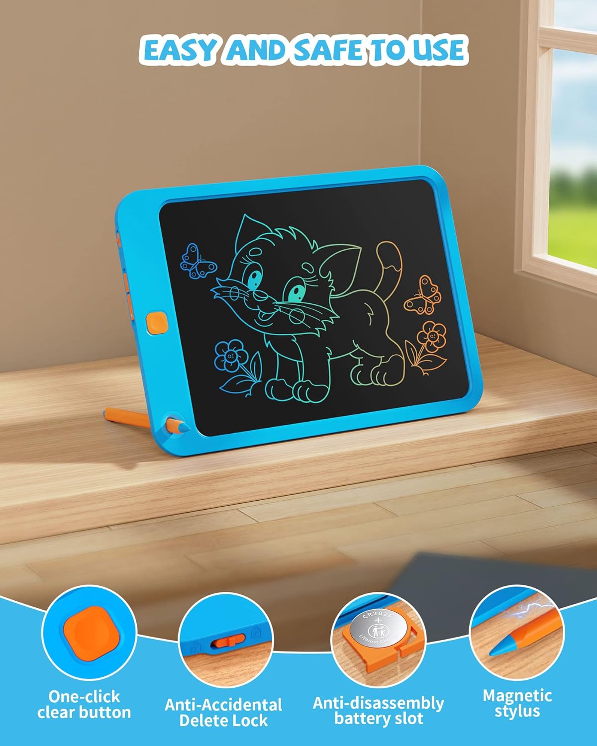 LCD Writing Tablet 10 Inch, Toys for 3 4 5 6 7 8 9 10 Year Old Boys Girls, Colorful Doodle Board Drawing Tablet, Gift for Boys Toddlers Age 3-12 Years, Memo Board, Drawing Pads with Lanyard(Navy)