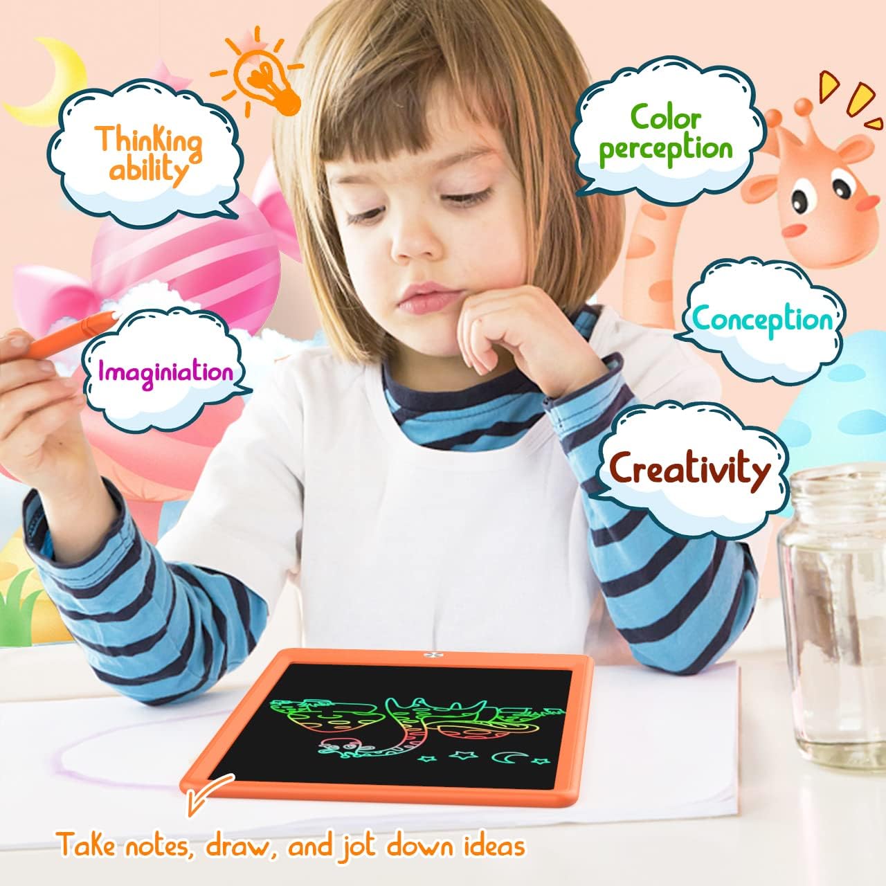 BUKEBU LCD Writing Tablet Doodle Board,10.5 inch Colorful Drawing Pad,Electronic Drawing Tablet, Drawing Pads,Travel Gifts for Kids Ages 3 4 5 6 7 8 Year Old Girls Boys (Blue)