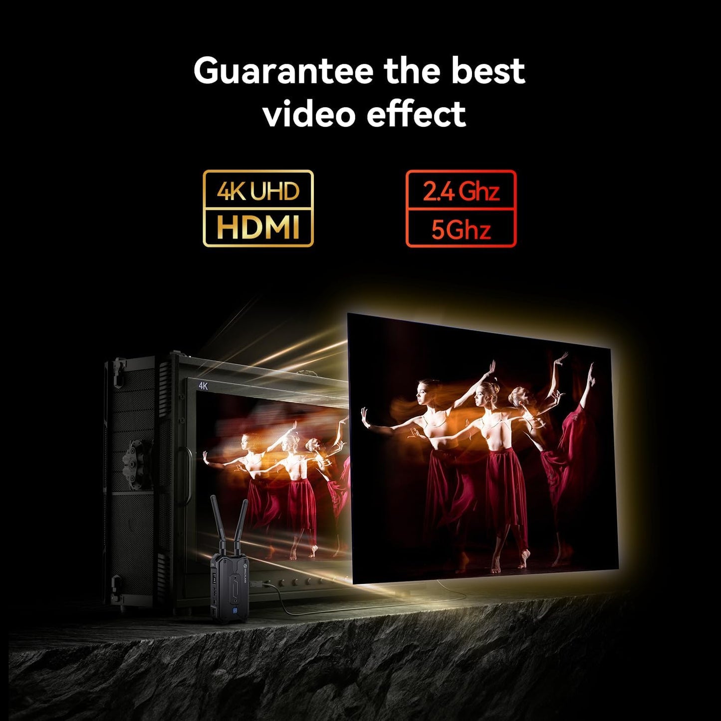 Hollyland Pyro H Wireless HDMI Video Transmission System, Dual-Band 4K30/1080p60 1300ft Los Range 60ms Latency, Up to 4 Receiver, Smart Channel Scan, UVC Live Stream (1TX 1RX)
