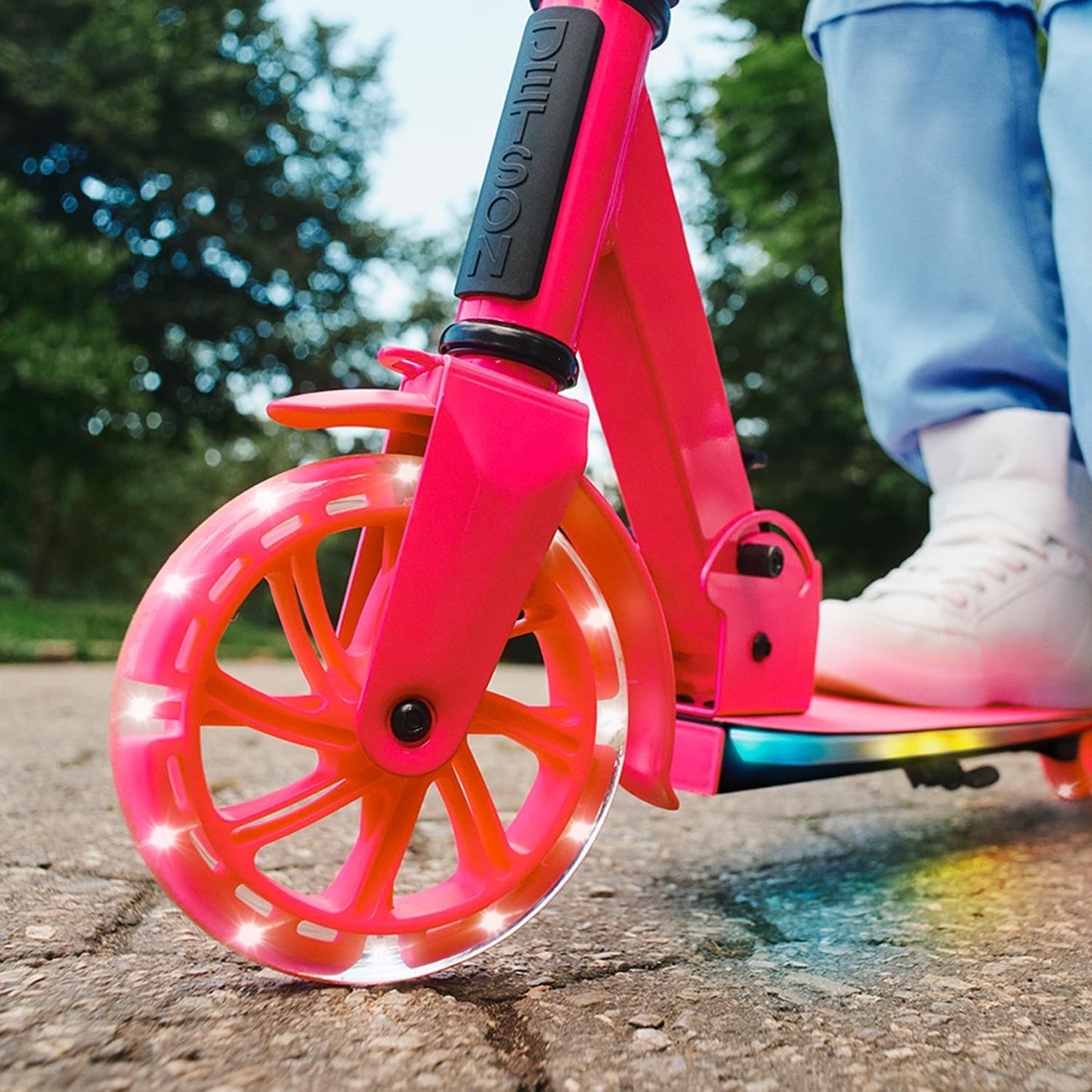 Jetson 2-Wheel Light-Up Kick Scooter, Light Up Deck and Wheels, Height Adjustable Handlebar, Rear Brake, Easy-Folding Mechanism, 4 or 6 inch wheels