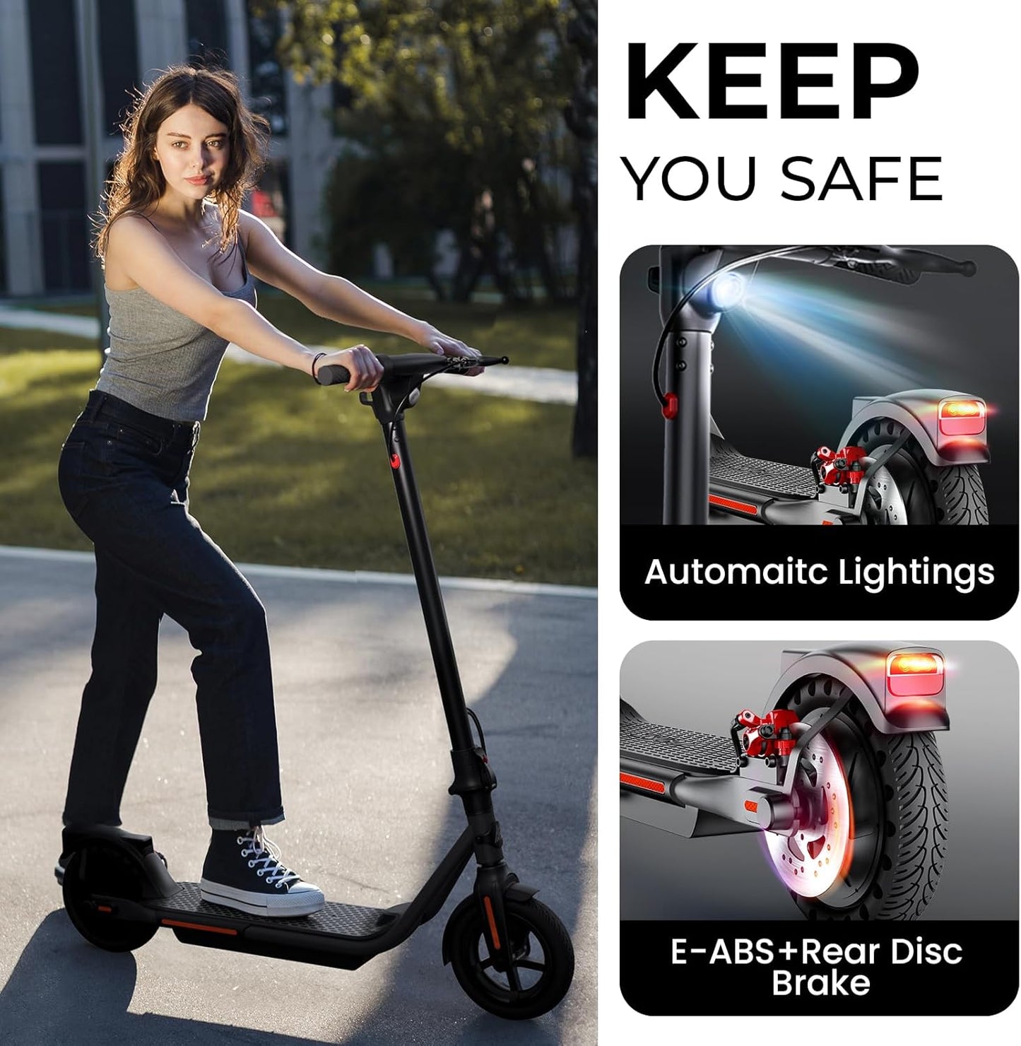 SISIGAD Electric Scooter Adults 8.5 Inch Tires, 300W Motor Peak 500W, Max 19 Mph Speed, 15 Miles Long Range, Portable Folding E-Scooter for Commuting with Dual Brakes, APP Control, Slate Gray