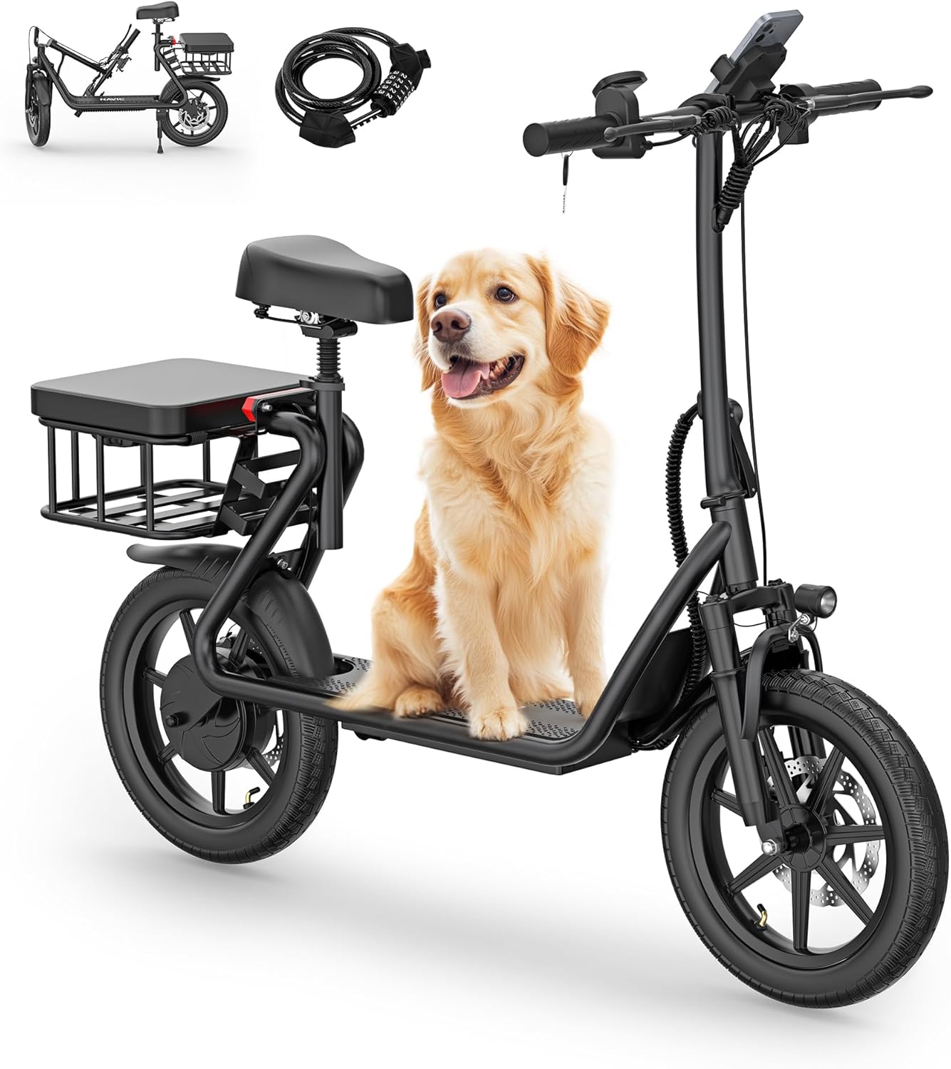 NAVIC Electric Scooter Adults,Electric Scooter with Seat,Max 27/49 Miles Ranges,Top Speed 22 mph,750W Peak Motor,Adult Electric Scooter for Pets,Cargo with Back Basket,Scooter Lock