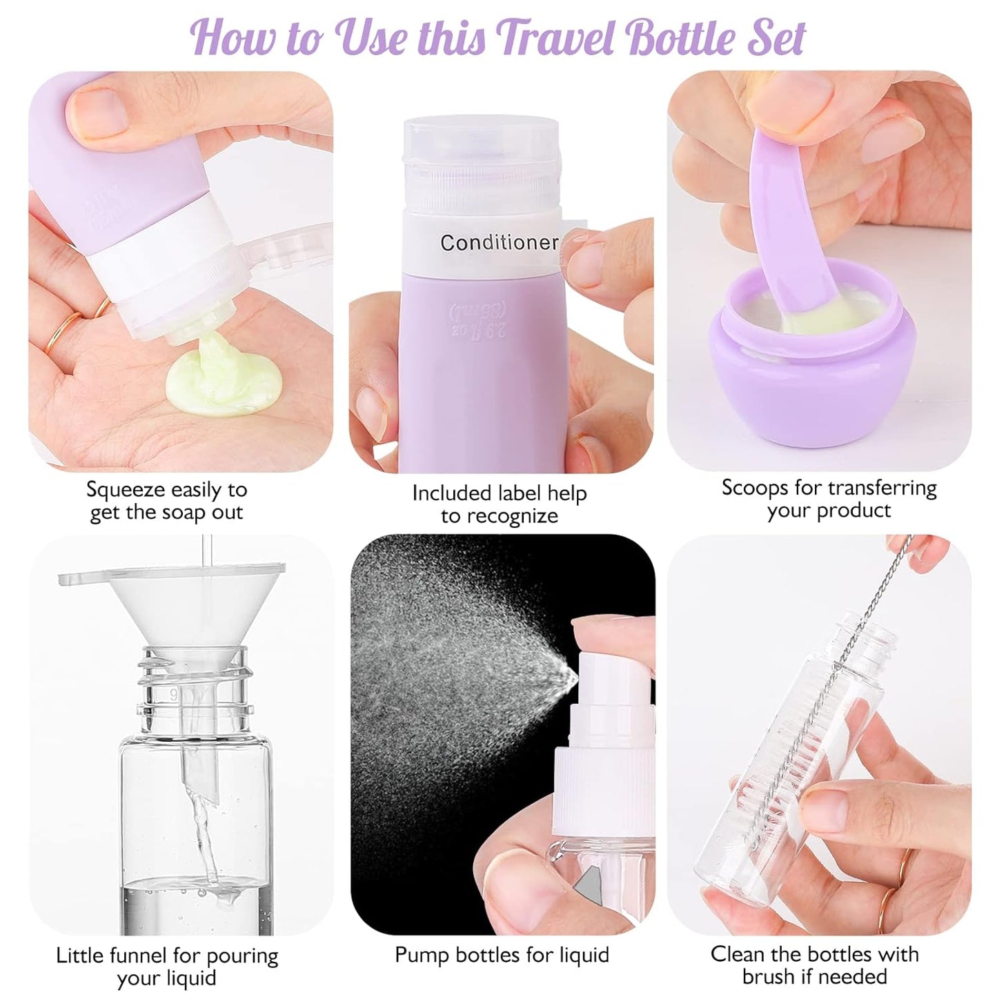 JBYAMUS 18 Pcs Silicone Travel Bottles Set, Leak-Proof Travel Size Toiletries, TSA Approved Travel Bottles for Toiletries, Portable Travel Toiletries Containers for Women (Pink-Green)