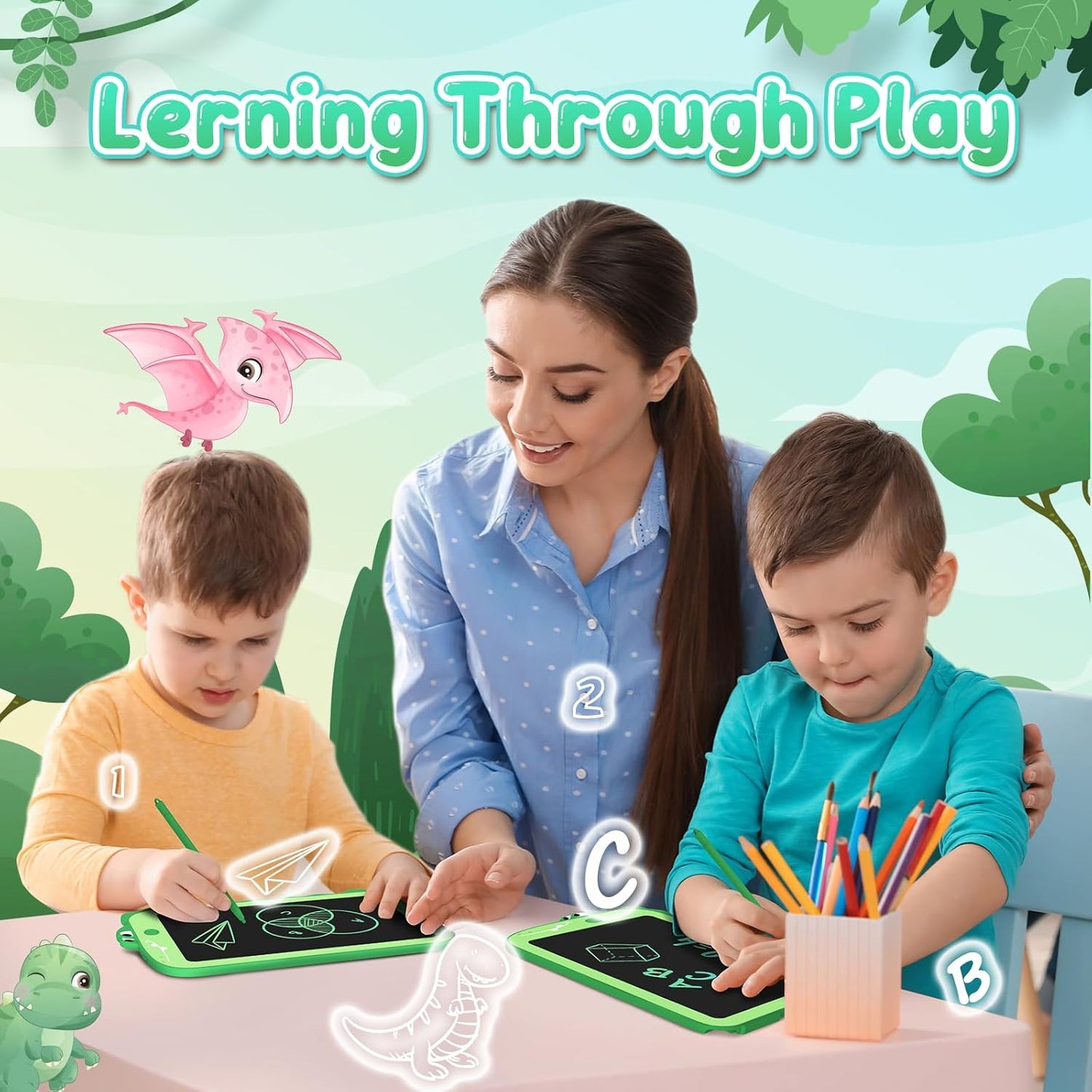 LCD Writing Tablet for Kids Toys 8.5" Toddler Toys Learning Drawing Board Dinosaur Toys for 3 4 5 6 7 Year Old Boys Girls Birthday Gifts Idea Light Doodle Pad Christmas Stocking Stuffers for Kids