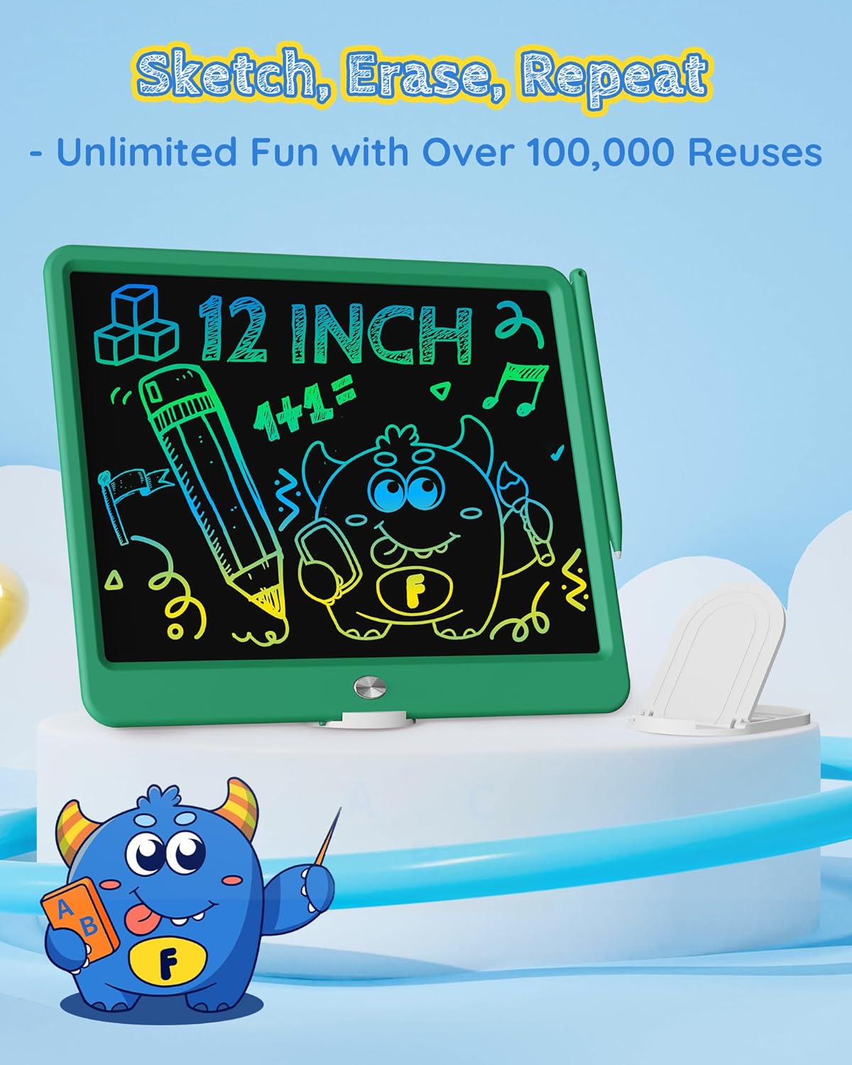 TEKFUN LCD Writing Tablet Doodle Board, 10inch Colorful Drawing Tablet Writing Pad, Kids Travel Essentials, Toddler Toys for 3 4 5 6 7 8 Year Old Girls Boys (Blue)