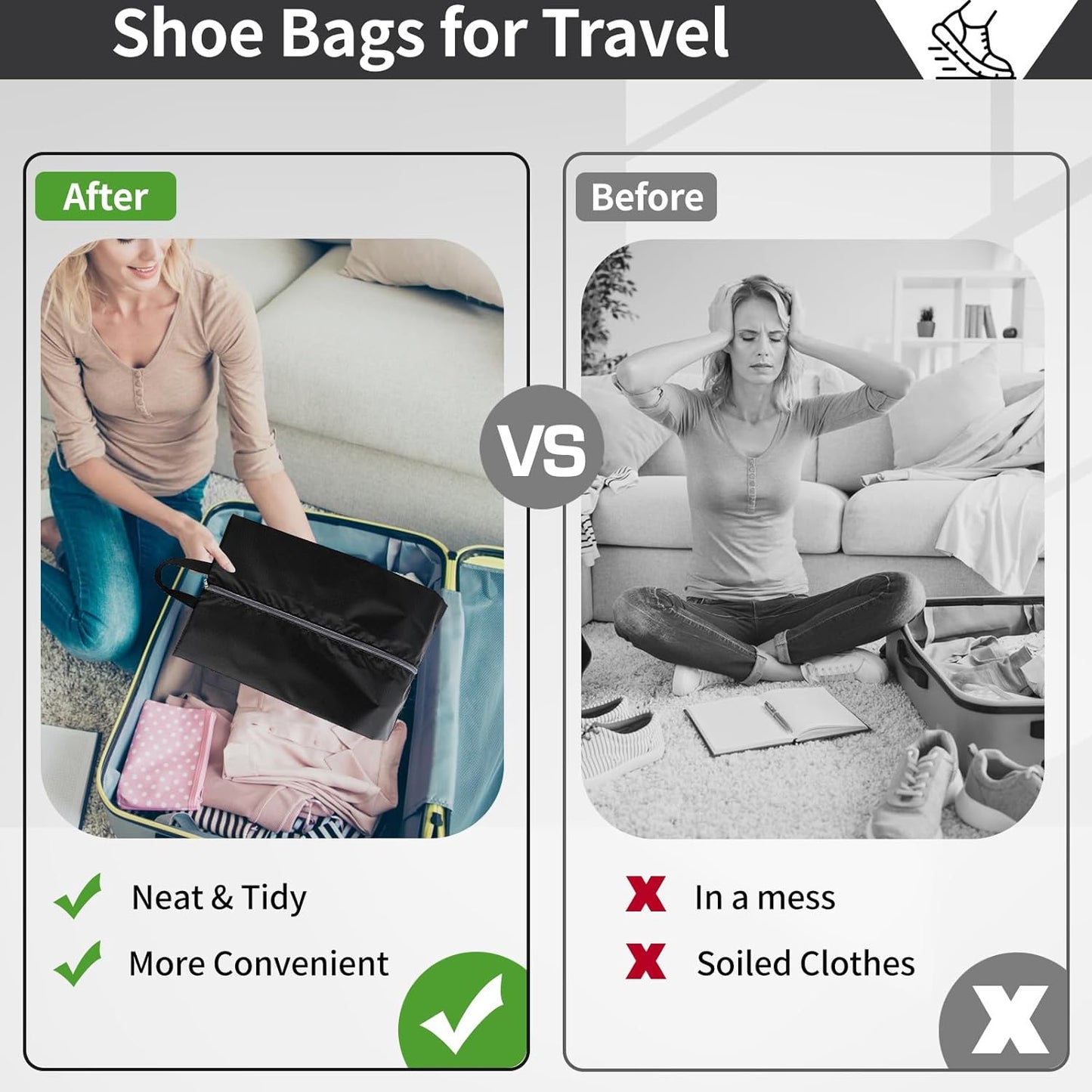Shoe Bags for Travel, Set of 4 Pack Travel Shoe Bags for Packing, Large Waterproof Portable Travel Shoe Bag with Zipper Travel Essentials Women for and Men