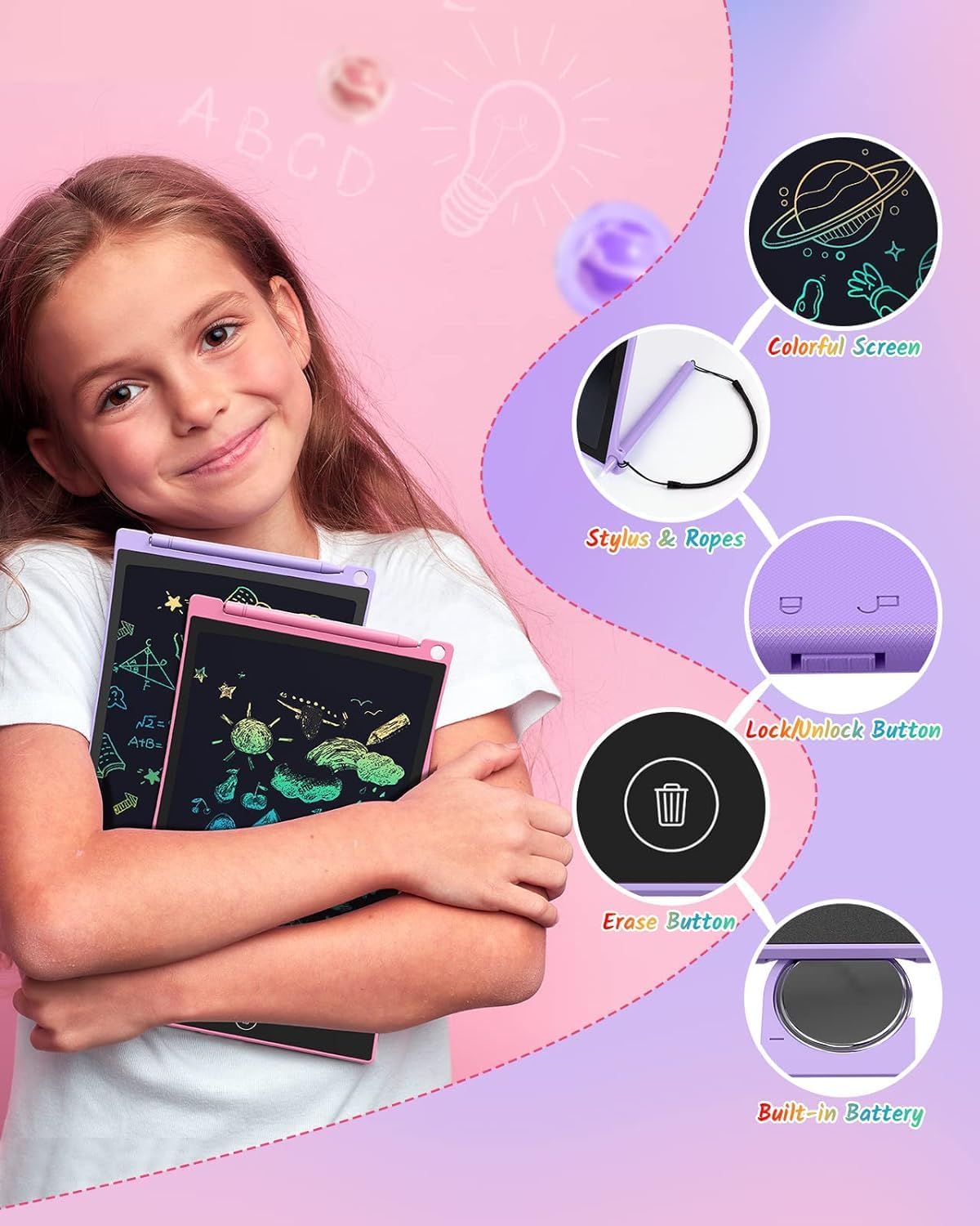 TECJOE 2 Pack LCD Writing Tablet, 8.5 Inch Colorful Doodle Board Drawing Tablet for Kids, Kids Travel Games Activity Learning Toys Birthday Gifts for 3 4 5 6 Year Old Boys and Girls Toddlers