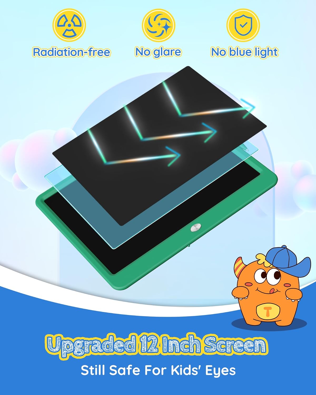 TEKFUN LCD Writing Tablet Doodle Board, 10inch Colorful Drawing Tablet Writing Pad, Kids Travel Essentials, Toddler Toys for 3 4 5 6 7 8 Year Old Girls Boys (Blue)