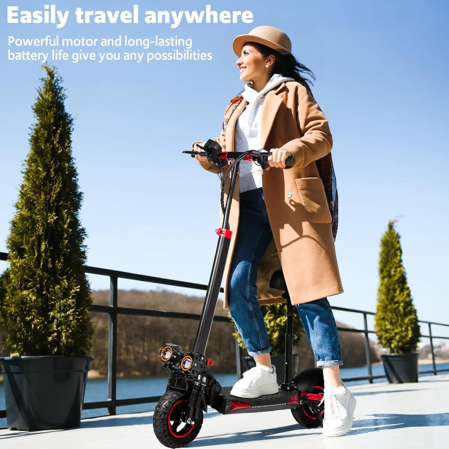 Electric Scooter Adults, 15/18/21AH Big Battery, 600/800/1200W Motor, 10"/11" Off Road Tire, Folding E Scooter with Seat