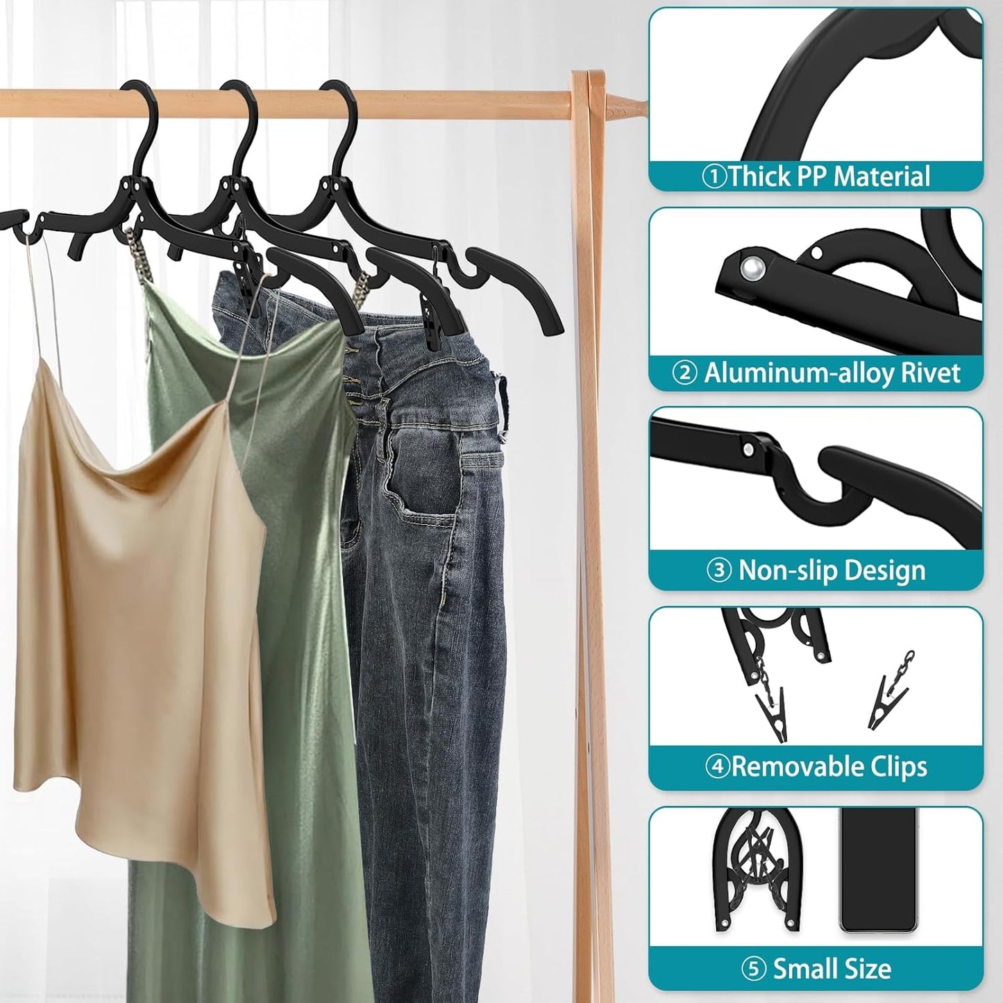 30 Pcs Travel Hangers Portable Foldable Travel Hanger Organizer, Plastic Travel Accessories Essentials Clothes Drying Rack Folding Hangers for Traveling Camping Flying RV Cruises Suitcase, Black