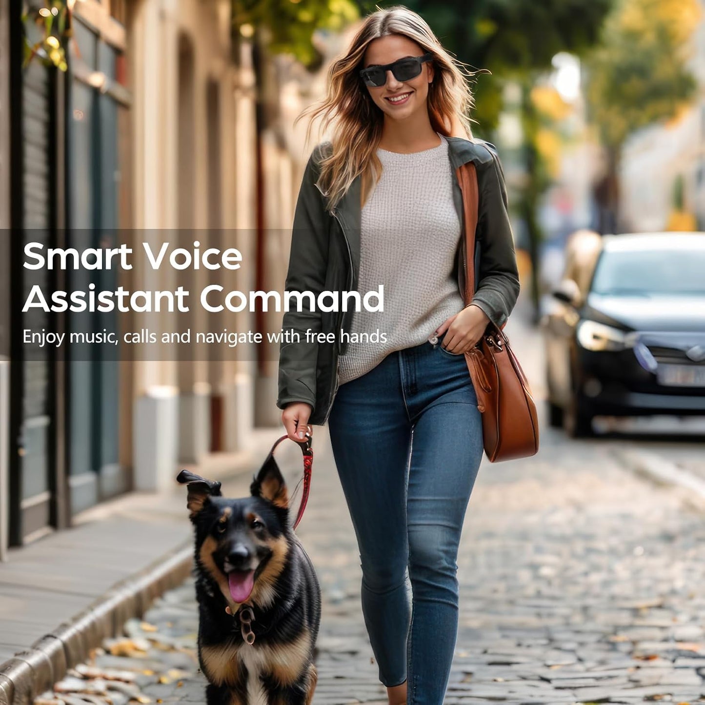 Smart Glasses, Polarized Bluetooth Sunglasses with Speaker, Voice Assistant, Open Ear, UV Protection Outdoor Audio Glass