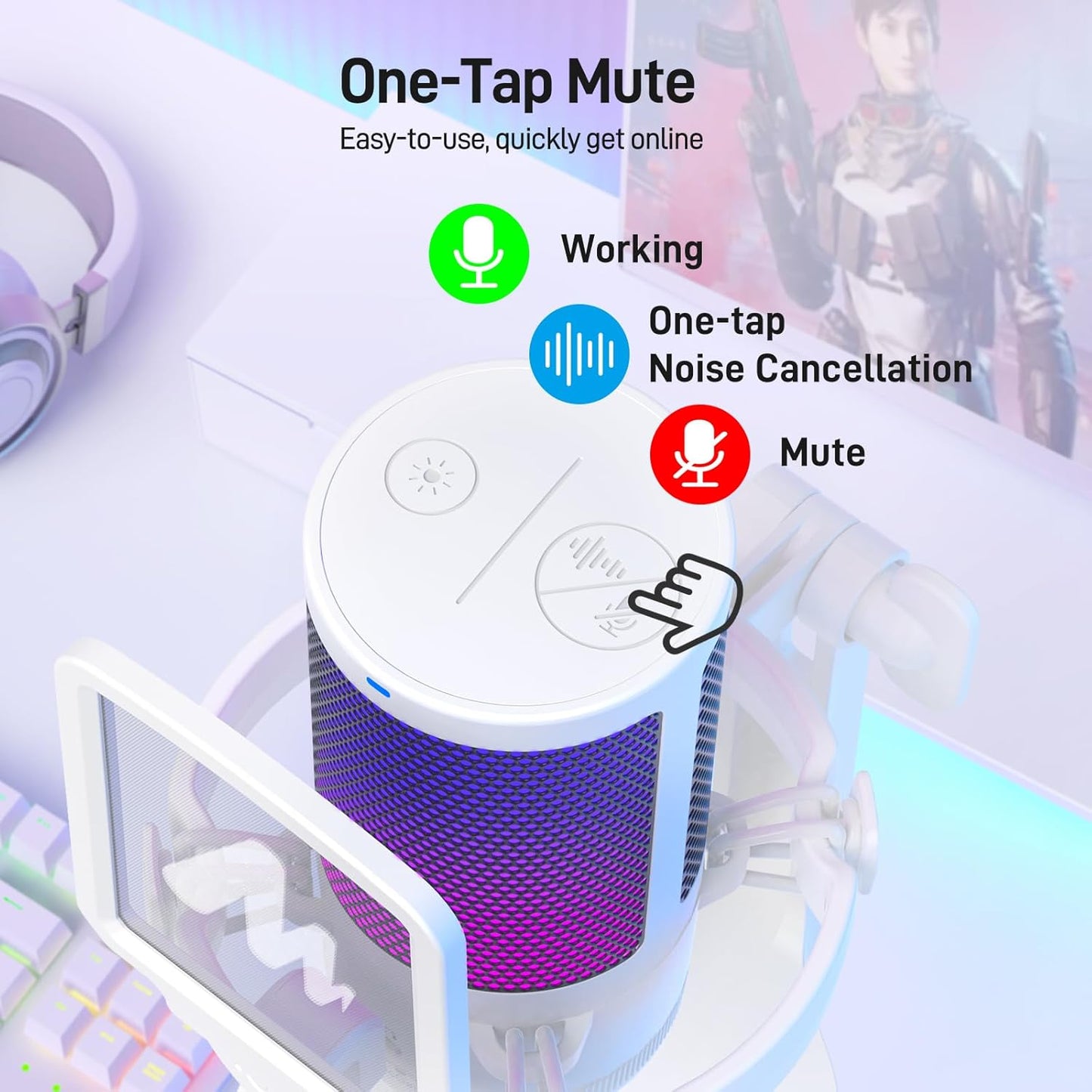 MAONO USB Gaming Microphone for PC, Noise Cancellation Condenser Mic with RGB Lights, Mute, Gain for Streaming, Recording, Podcast, Chat, Twitch, YouTube, Discord, Computer, PS5, PS4, GamerWave