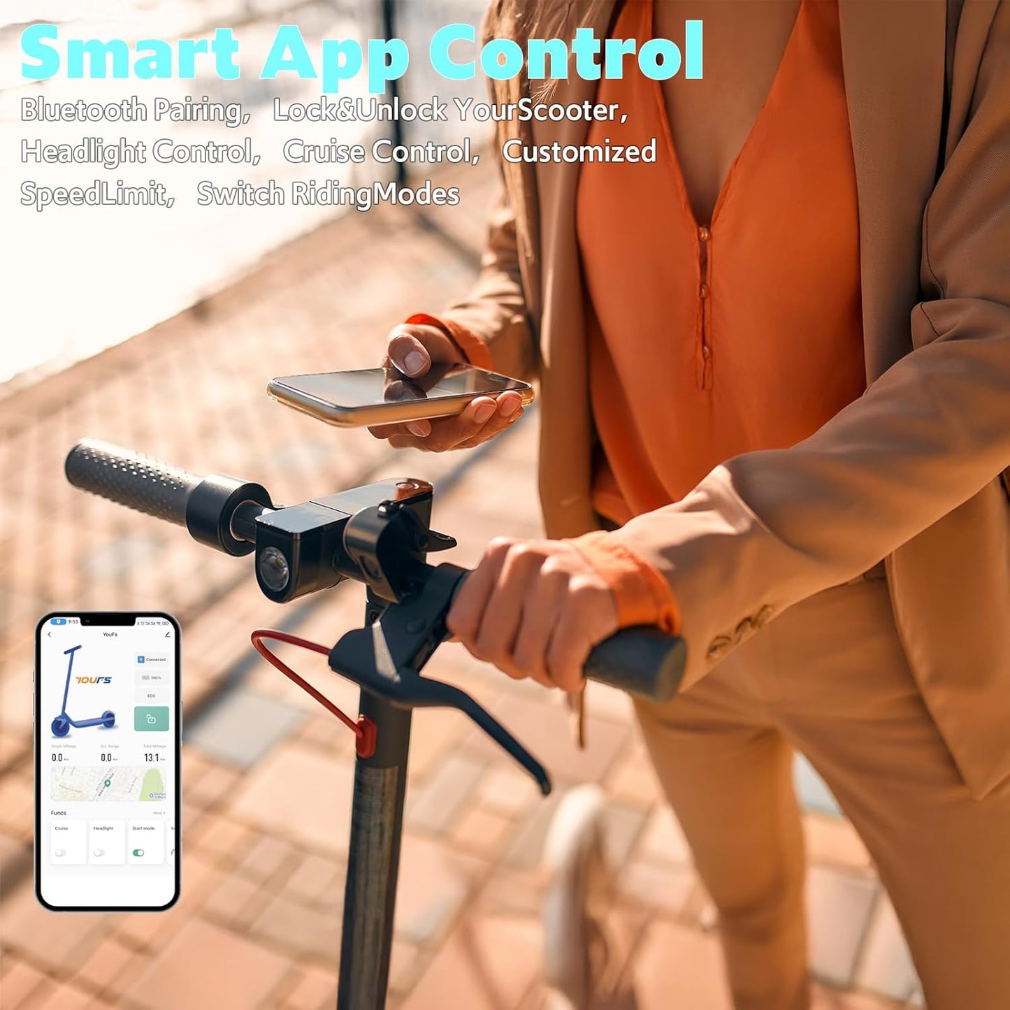 Electric Scooter Adults, Up to 22 Mph, 350W Motor Peak 500W, Foldable E-Scooter for Adults, Escooter Adults with App Control, Dual Syspension with Turn Signal Light, Dual Braking