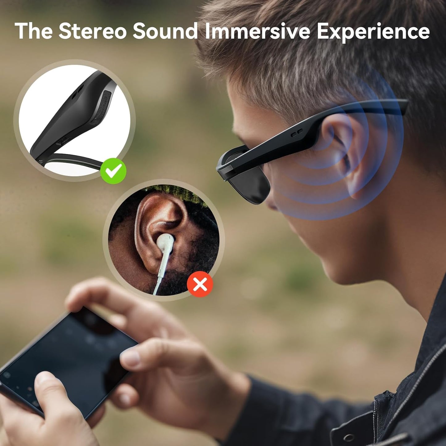 GAXABI Smart Glasses, Polarized Bluetooth Sunglasses, Built-in Mic & Speakers, Voice Assistant, UV Protection, Bluetooth Glasses for Office, Driving, Cycling Outdoor Sports