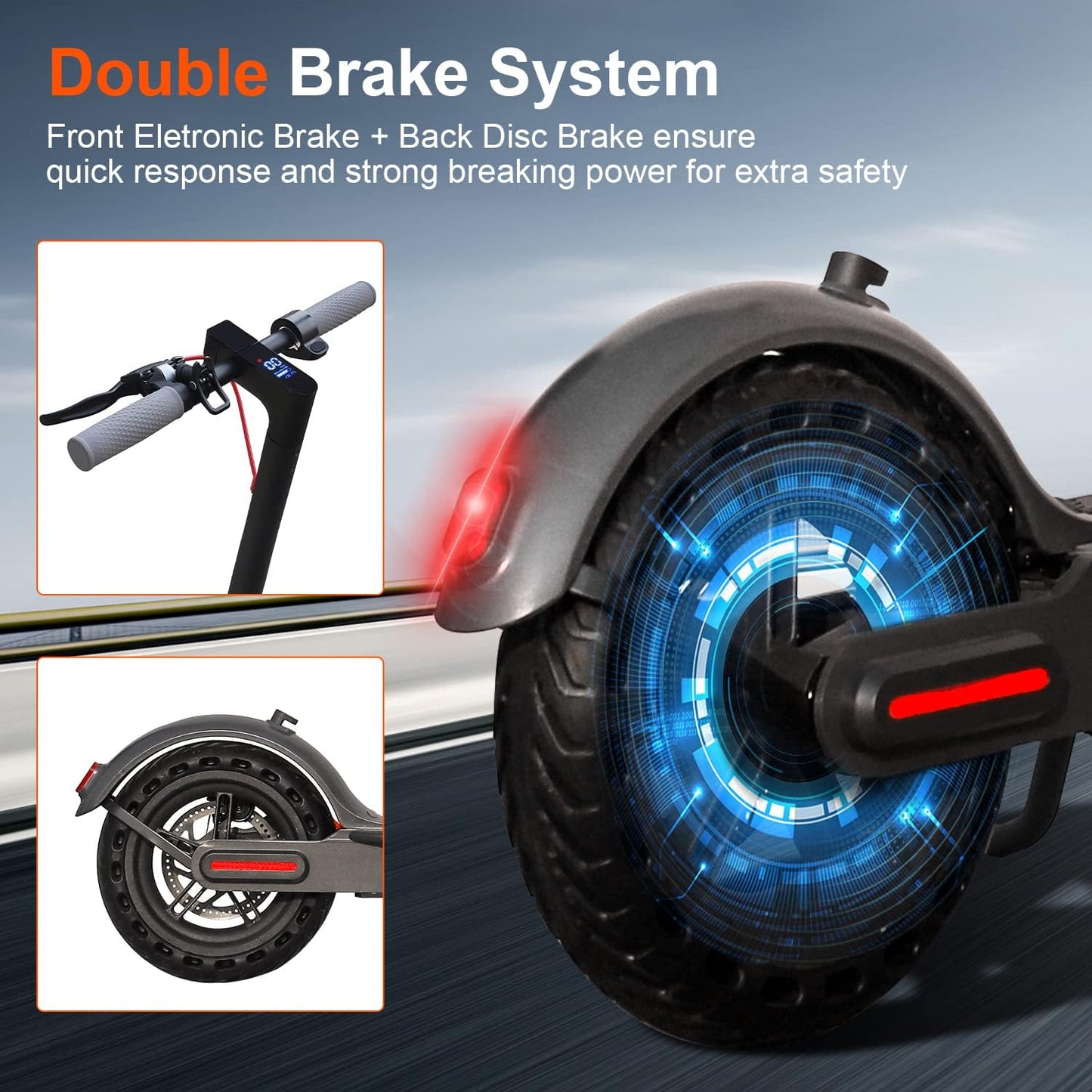 Electric Scooter 8.5" Solid Tires 350W Motor 10.5Ah Battery Up to 23 Miles Range 19 Mph Speed Portable Folding Commuting Scooter Double Braking System, Max Load 264Ibs