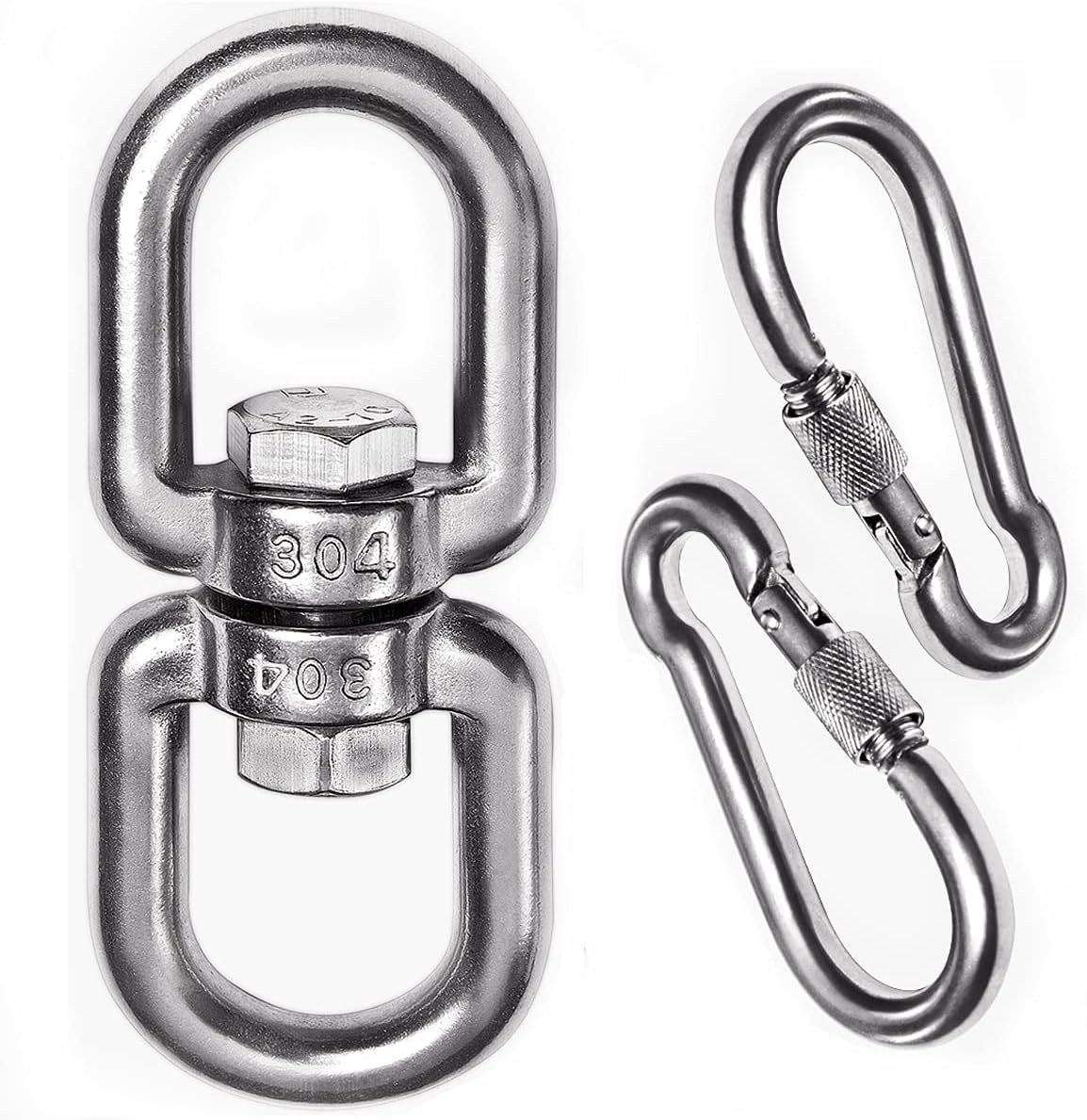 2 1 Heavy Duty 304 Stainless Steel Swivel Ring Double Ended Swivel Eye Hook with SUS304 Snap Hooks for Web Tree Swing, Swing Spinner Hanger, Reliable and Safe (M8)