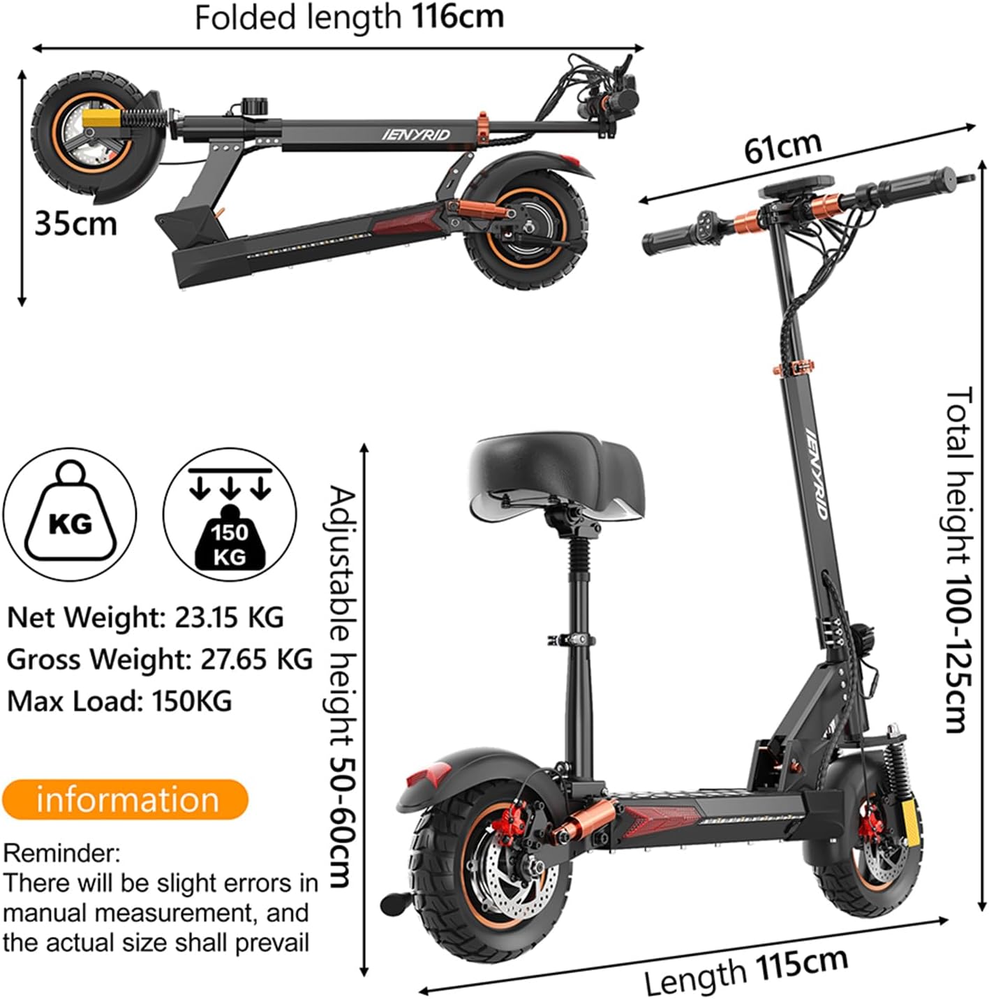 iENYRID 800W/2000W e Scooter for Adults Electric Scooter with Seat 10" Off Road Pneumatic Tires Long Range Motorized e-Scooter,28-35MPH,30-35Miles Range eScooter,Fast Foldable Eletric Scooters for men