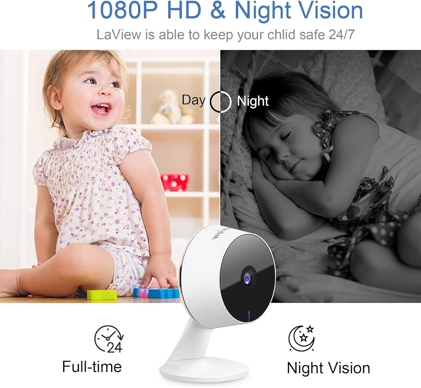 LaView Security Cameras 4pcs, Home Security Camera Indoor 1080P, Wi-Fi Cameras Wired for Pet, Motion Detection, Two-Way Audio, Night Vision, Phone App, Works with Alexa, iOS & Android & Web Access