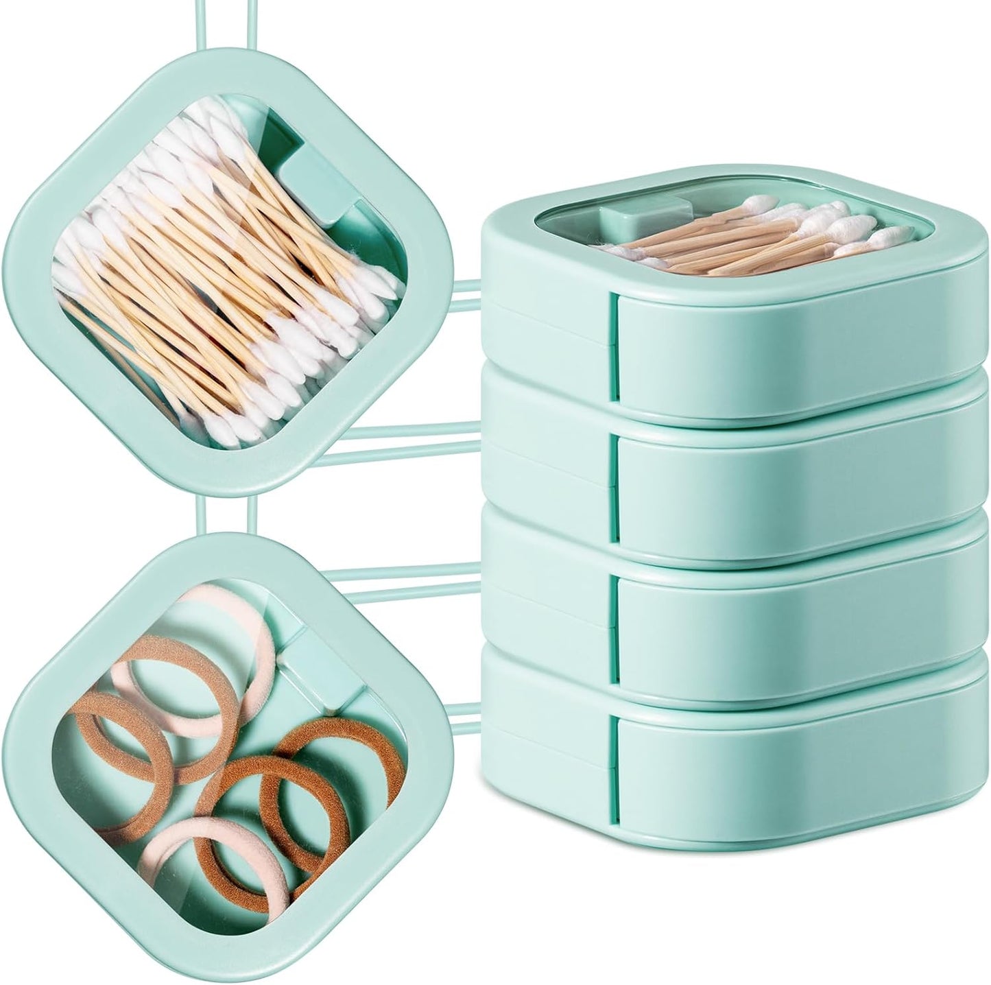 Kathfly 4 Pcs White Hair Tie Organizer Portable Hair Accessory Storage Containers Stackable Hair Tie Bobby Pin Holder Home Cotton Swab Dispenser Hair Accessories Jewelry Organizer Box