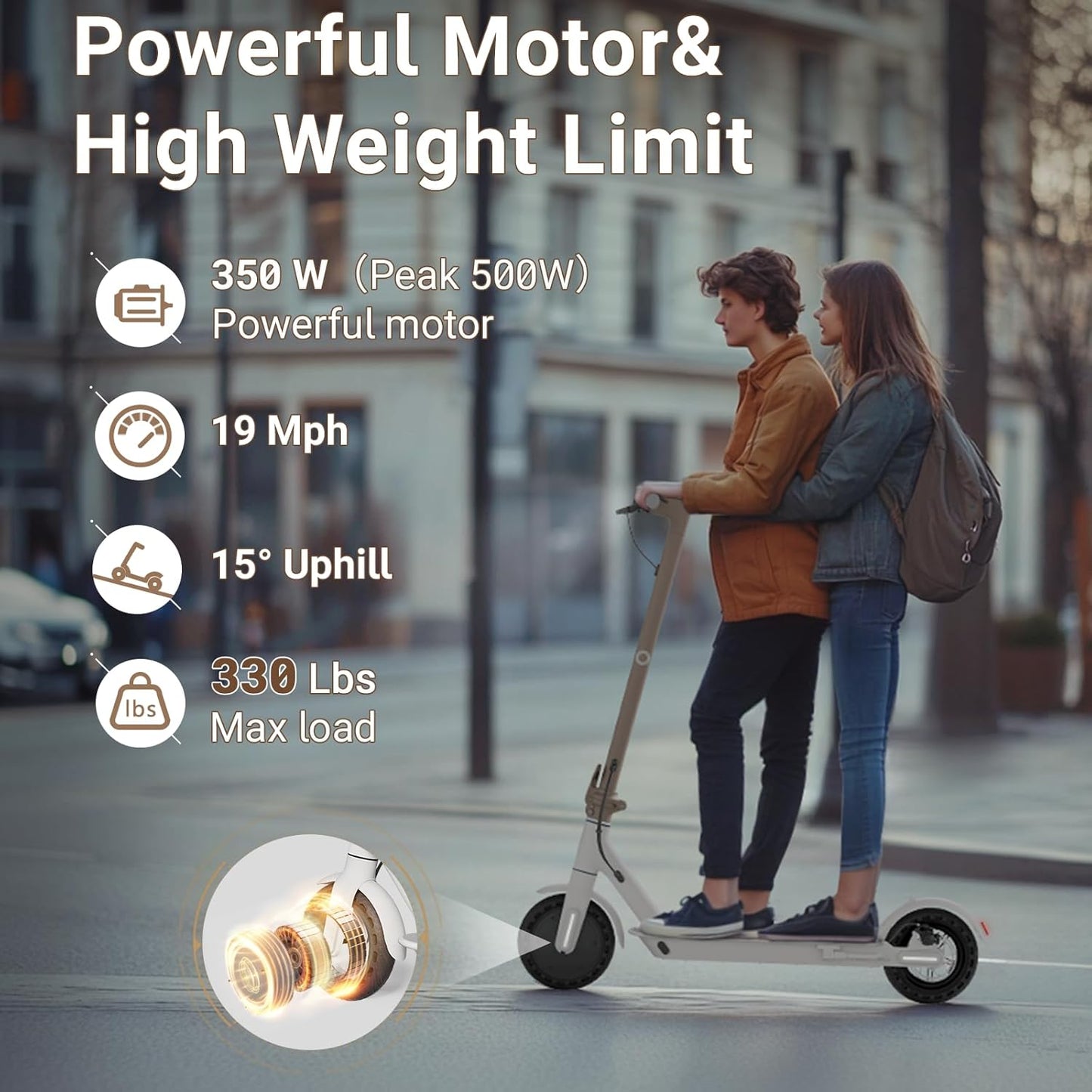 Commugo Electric Scooter for Adults 300 lbs, 8.5 Inch/10 Inch Tires, 500W Peak Motor 19 Mph Speed, 17/21 Miles Max Range Foldable Commute E-Scooter with Dual Braking System, App Control