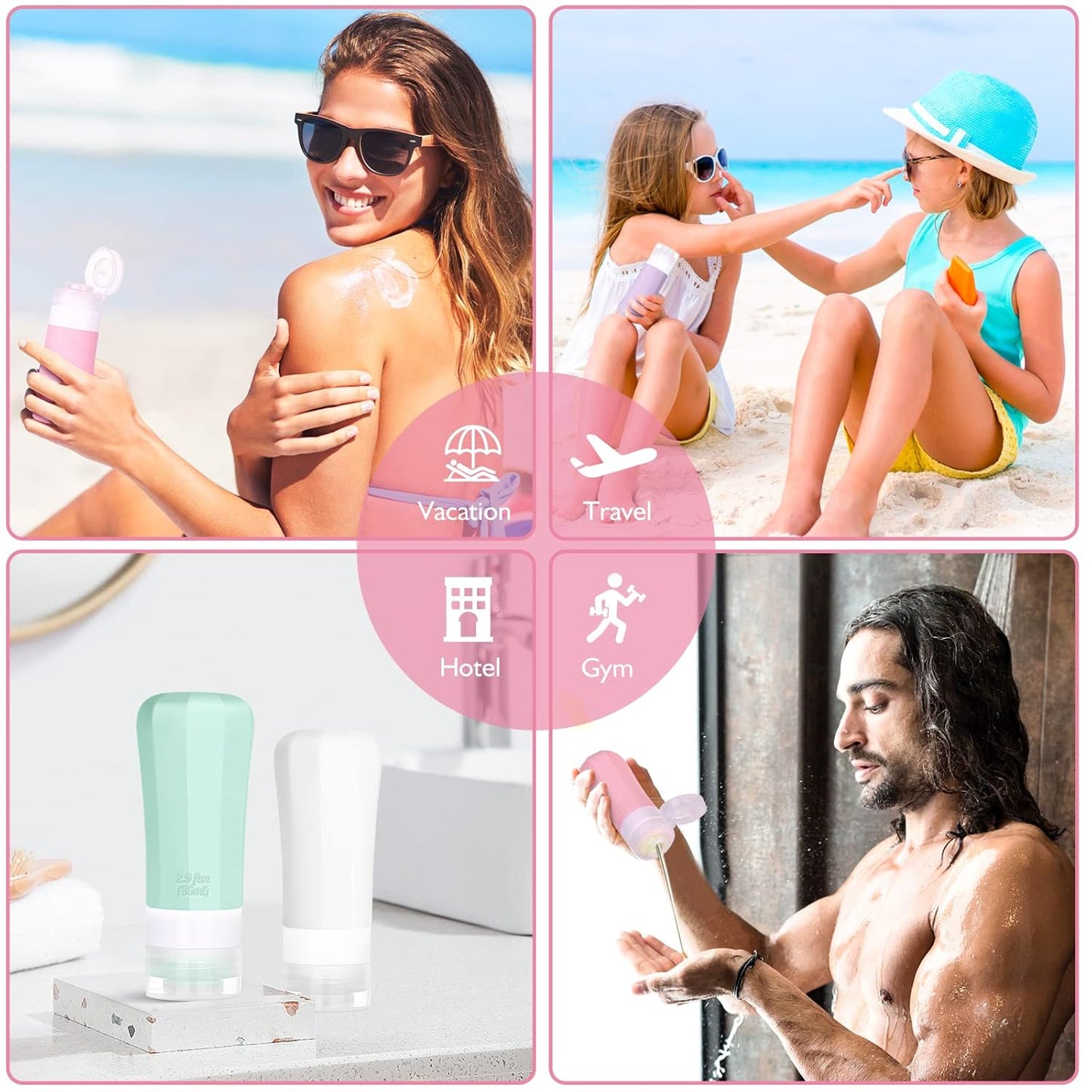 JBYAMUS 18 Pcs Silicone Travel Bottles Set, Leak-Proof Travel Size Toiletries, TSA Approved Travel Bottles for Toiletries, Portable Travel Toiletries Containers for Women (Pink-Green)