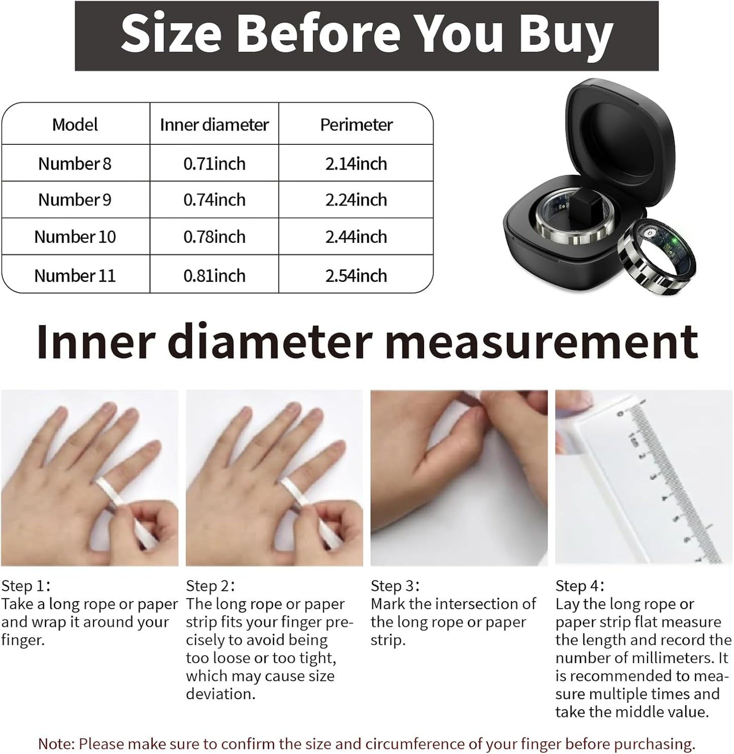 Smart Ring,Fitness Tracker Ring for Men/Women,Monitoring of Pedometer,Heart Rate,Blood Oxygen,Sleep Tracker,No App Subscription,Compatible with Android and iOS (Black,9#)