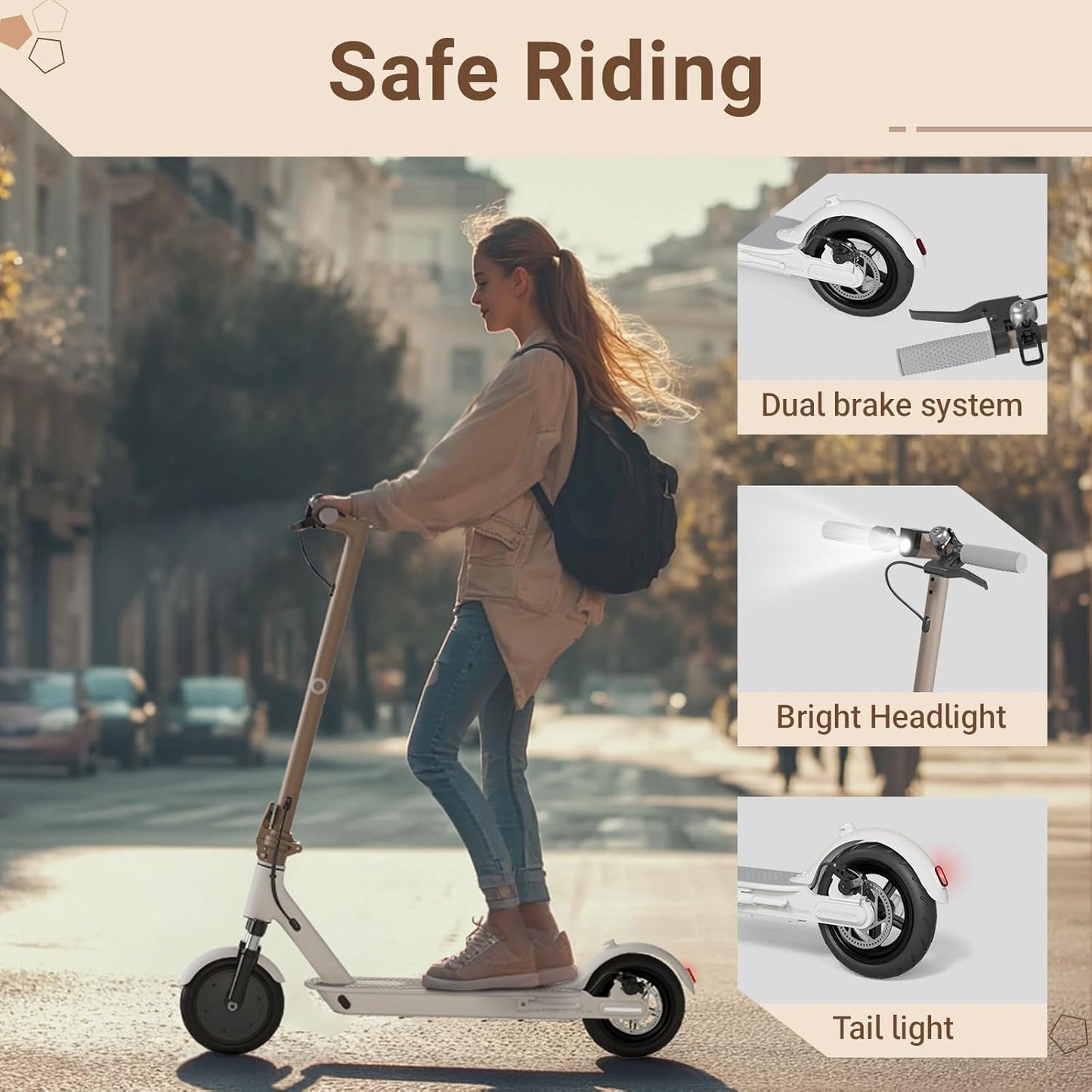 Commugo Electric Scooter for Adults 300 lbs, 8.5 Inch/10 Inch Tires, 500W Peak Motor 19 Mph Speed, 17/21 Miles Max Range Foldable Commute E-Scooter with Dual Braking System, App Control