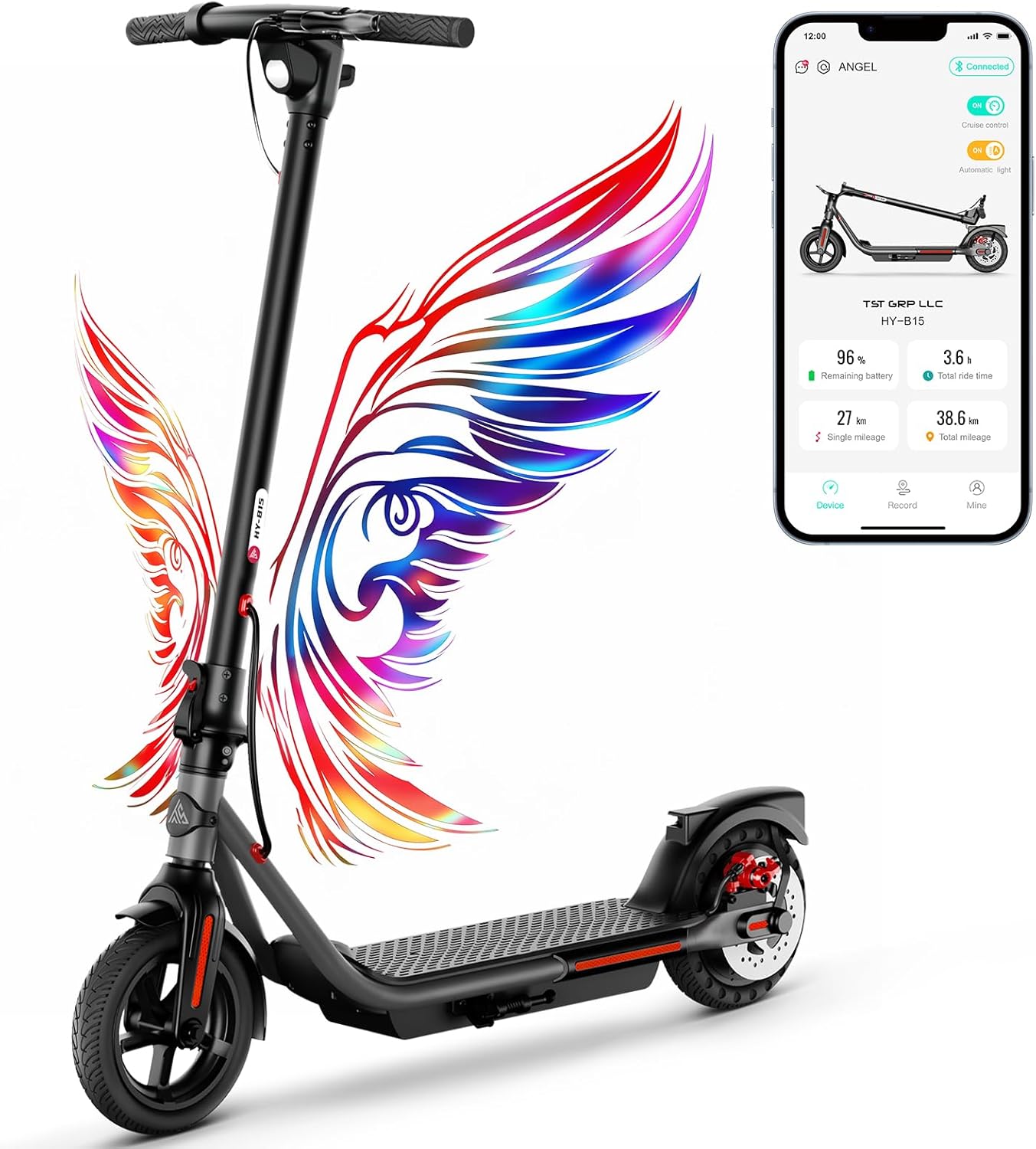 TST Electric Scooter for Adults, Up to 19 MPH and 20/30 Miles Long-Range, 500W Peak Motor Foldable E Scooter, 10" Solid Rear Tire and Pneumatic Front Tire, Dual Braking System and App Control