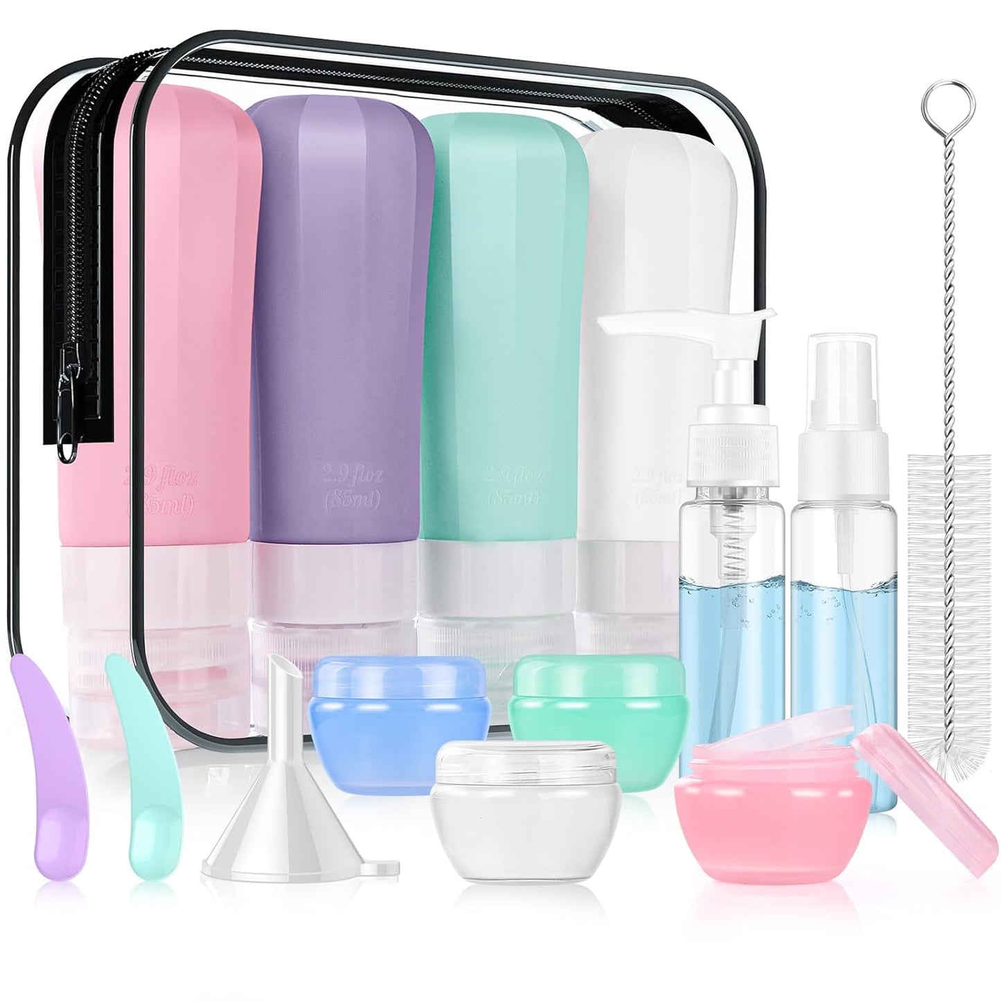 JBYAMUS 18 Pcs Silicone Travel Bottles Set, Leak-Proof Travel Size Toiletries, TSA Approved Travel Bottles for Toiletries, Portable Travel Toiletries Containers for Women (Pink-Green)
