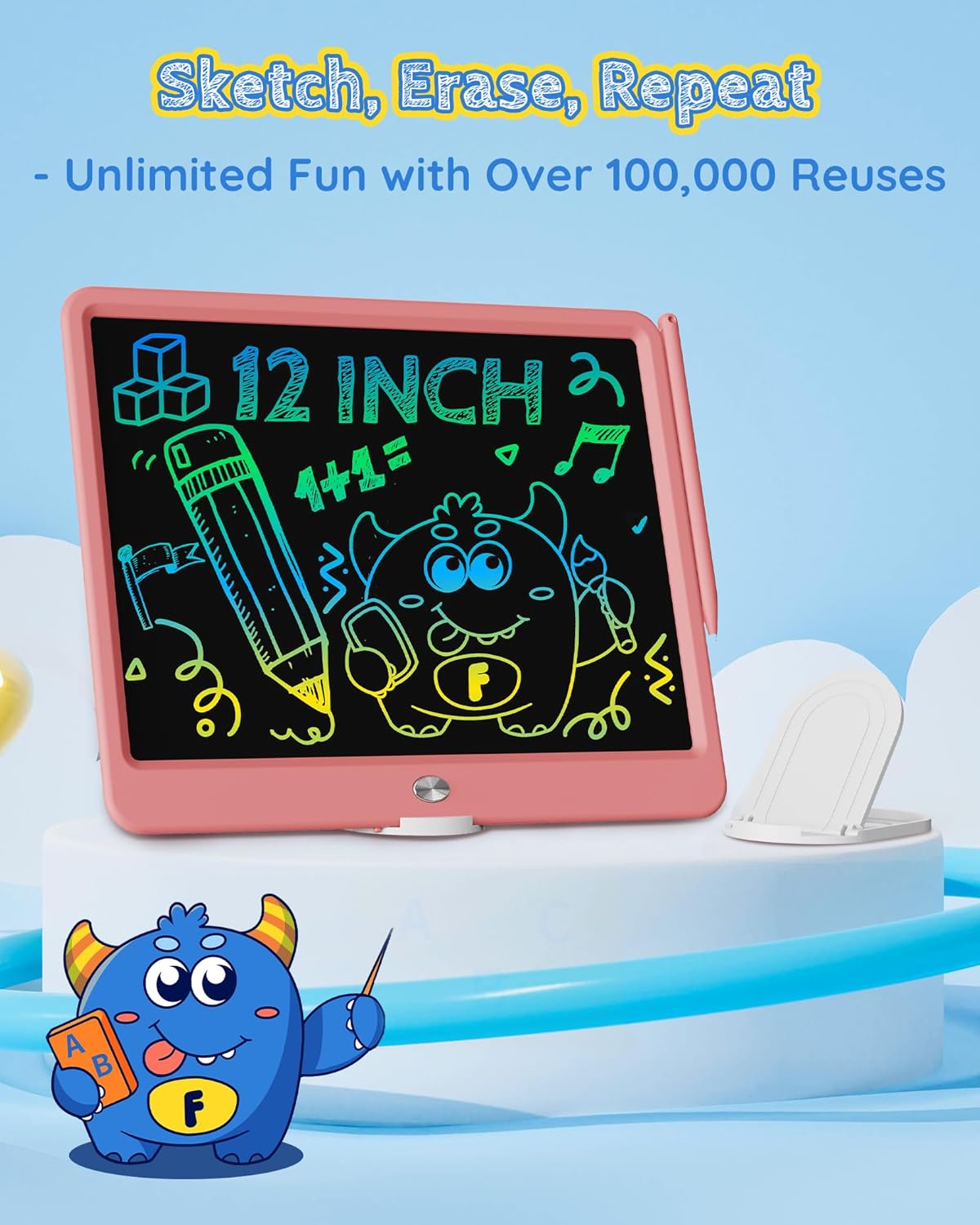 TEKFUN LCD Writing Tablet Doodle Board, 10inch Colorful Drawing Tablet Writing Pad, Kids Travel Essentials, Toddler Toys for 3 4 5 6 7 8 Year Old Girls Boys (Blue)