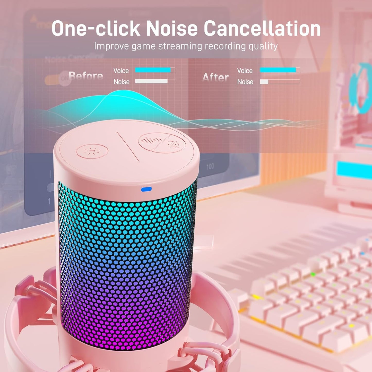 MAONO USB Gaming Microphone for PC, Noise Cancellation Condenser Mic with RGB Lights, Mute, Gain for Streaming, Recording, Podcast, Chat, Twitch, YouTube, Discord, Computer, PS5, PS4, GamerWave