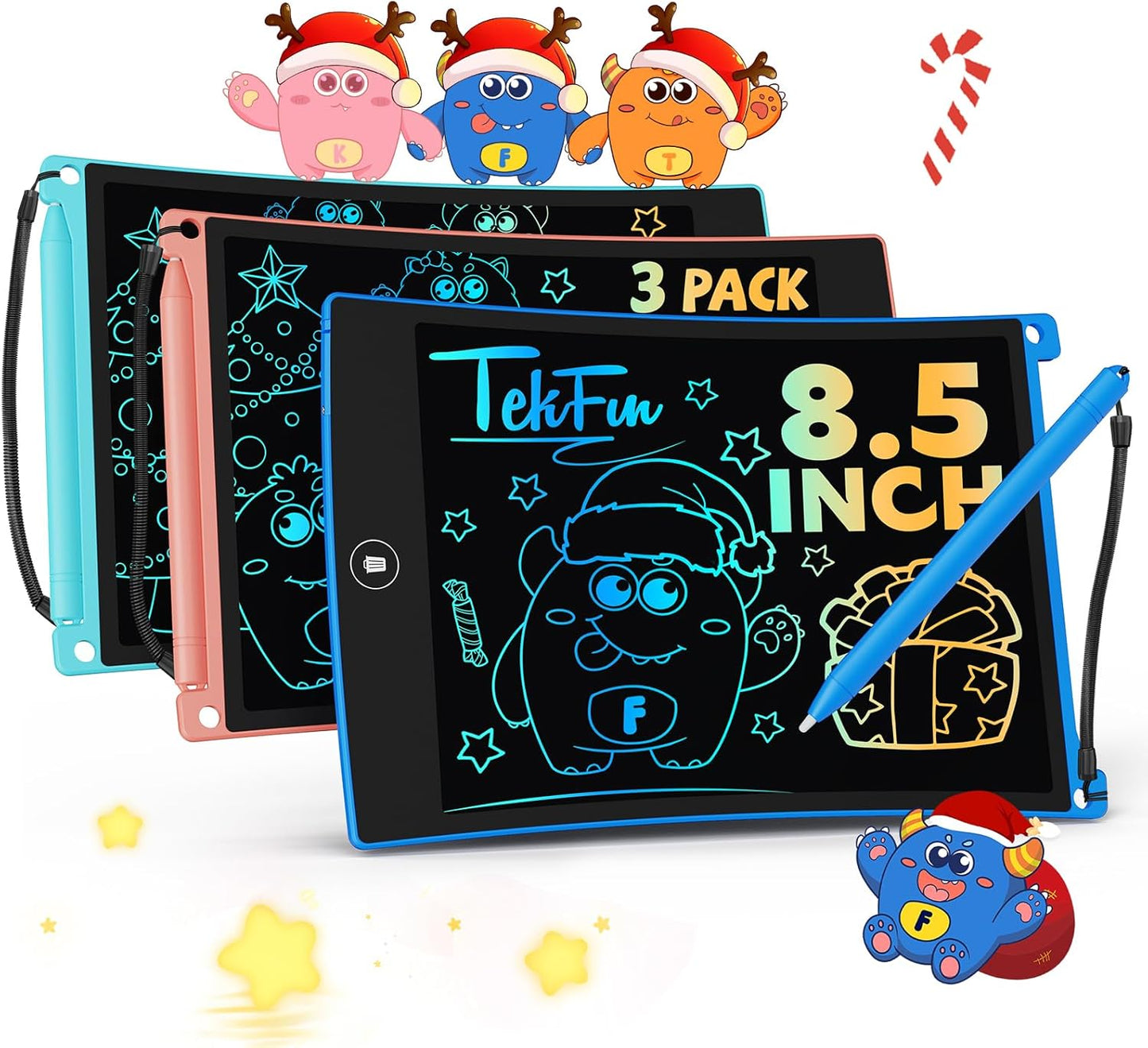 TEKFUN 2 Pack LCD Writing Tablet with Stylus, 8.5in Erasable Doodle Board Mess Free Drawing Pad for Kids, Car Trip Educational Toys Birthday Christmas Gift for 3 4 5 6 7 Girls Boys (2*Blue)