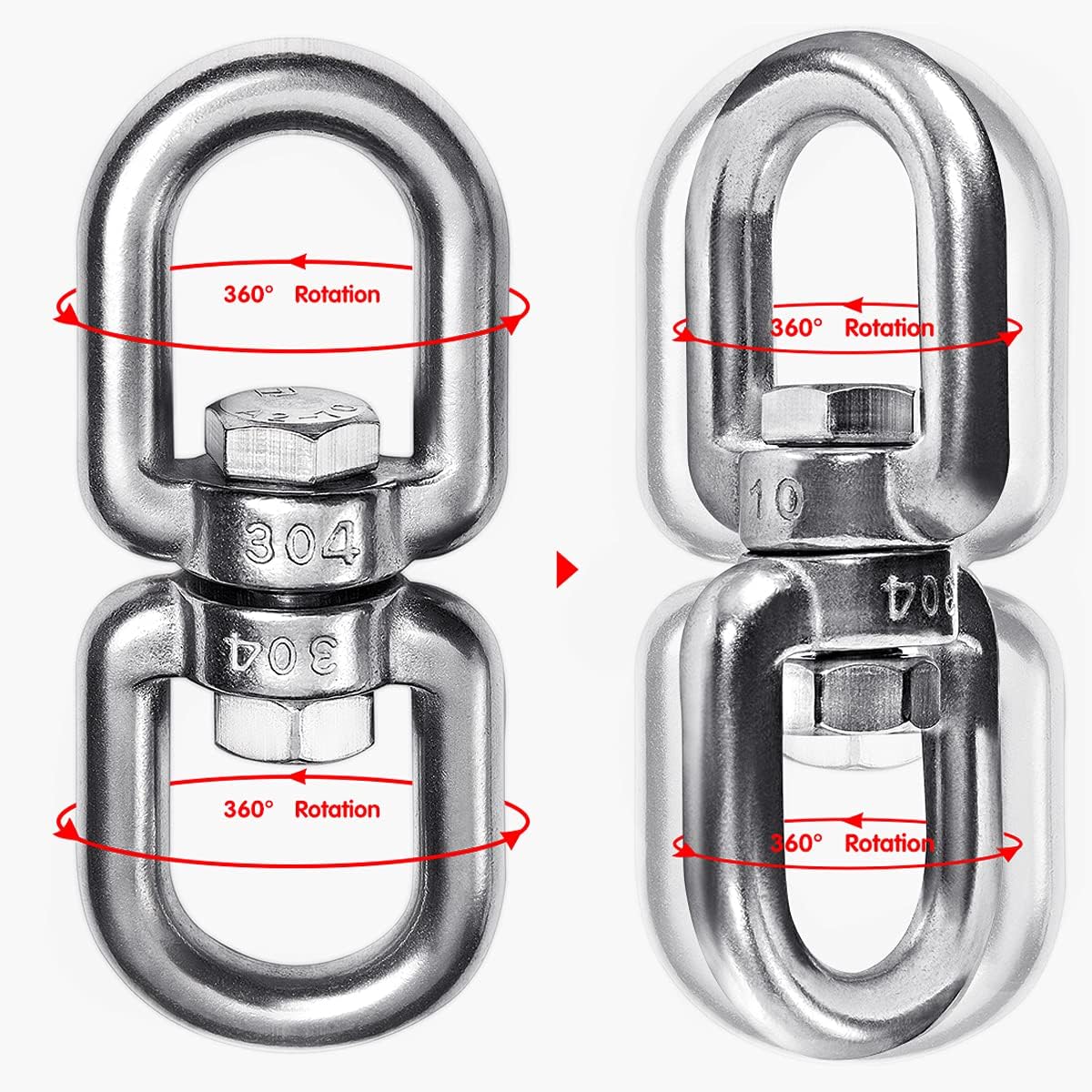2 1 Heavy Duty 304 Stainless Steel Swivel Ring Double Ended Swivel Eye Hook with SUS304 Snap Hooks for Web Tree Swing, Swing Spinner Hanger, Reliable and Safe (M8)