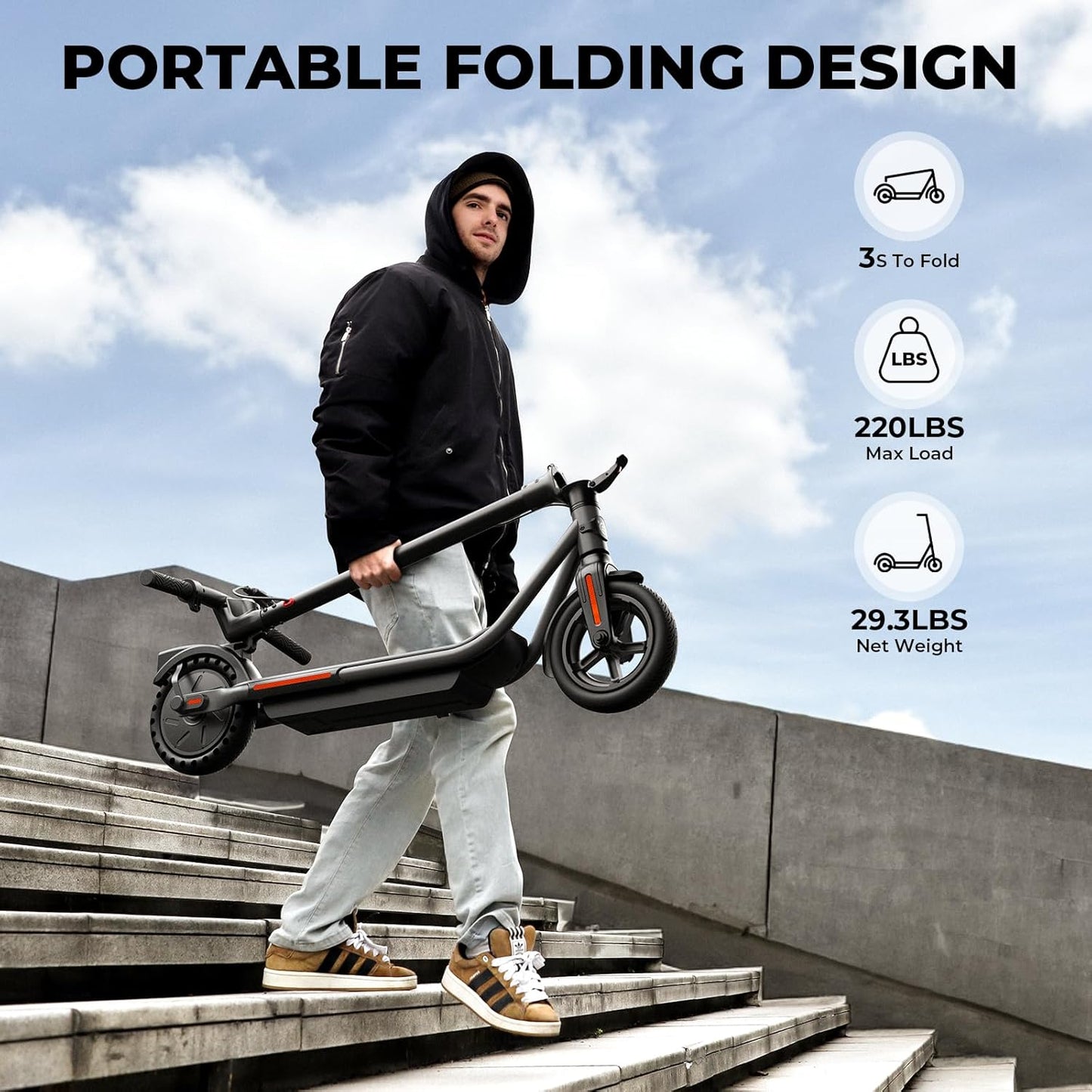 SISIGAD Electric Scooter Adults 8.5 Inch Tires, 300W Motor Peak 500W, Max 19 Mph Speed, 15 Miles Long Range, Portable Folding E-Scooter for Commuting with Dual Brakes, APP Control, Slate Gray