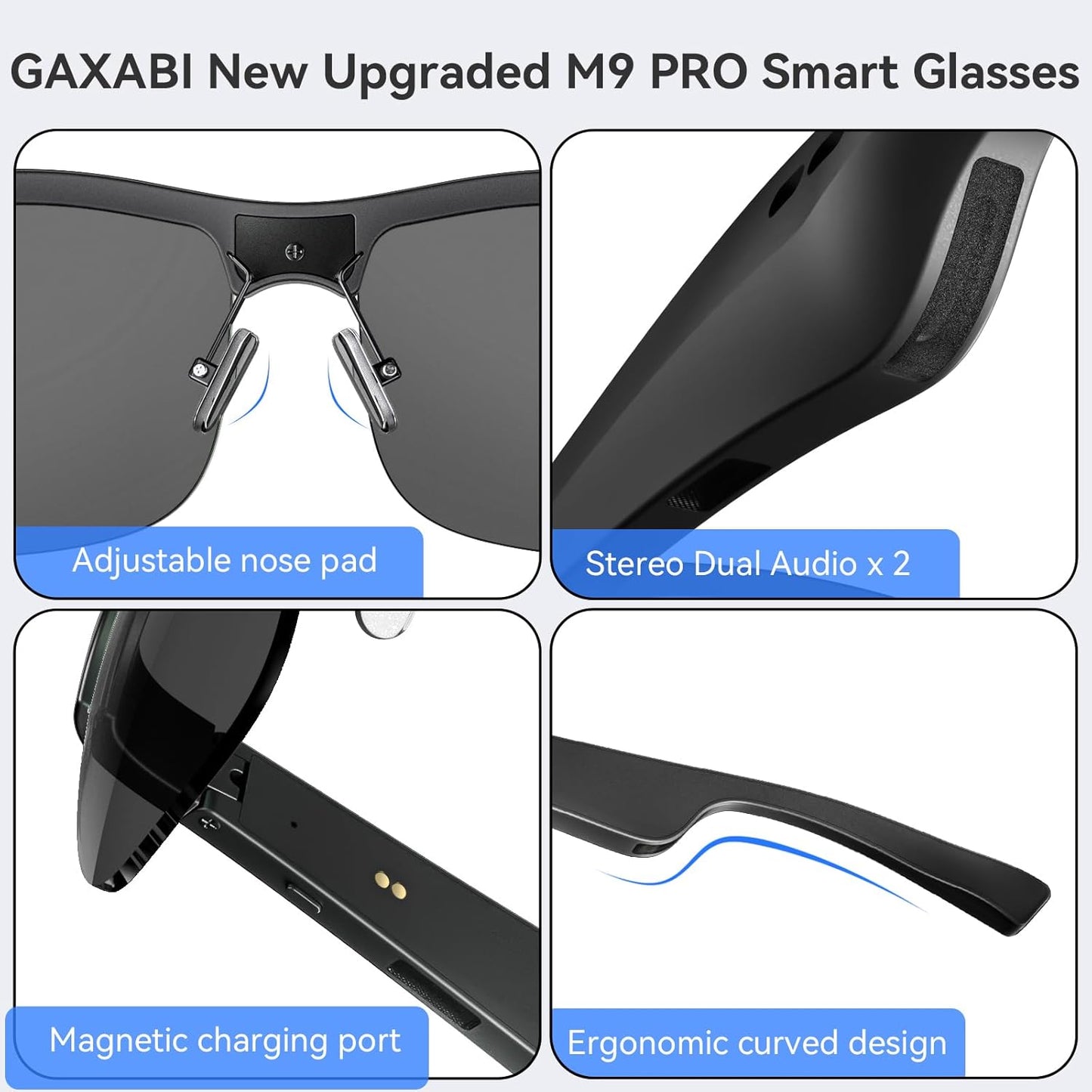 GAXABI Smart Glasses, Polarized Bluetooth Sunglasses, Built-in Mic & Speakers, Voice Assistant, UV Protection, Bluetooth Glasses for Office, Driving, Cycling Outdoor Sports
