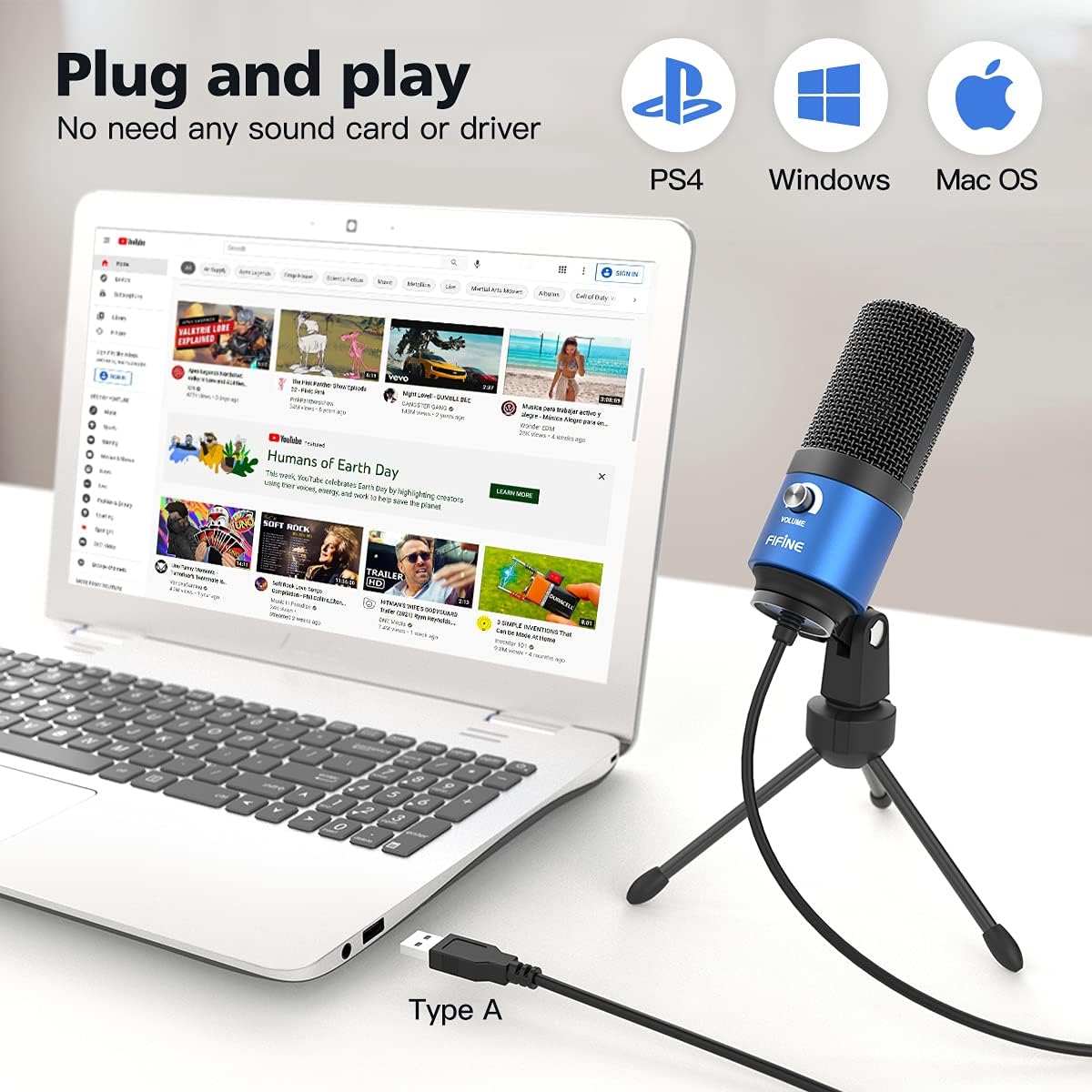 FIFINE USB Microphone, Metal Condenser Recording Microphone for Laptop MAC or Windows Cardioid Studio Recording Vocals, Voice Overs,Streaming Broadcast and YouTube Videos-K669B